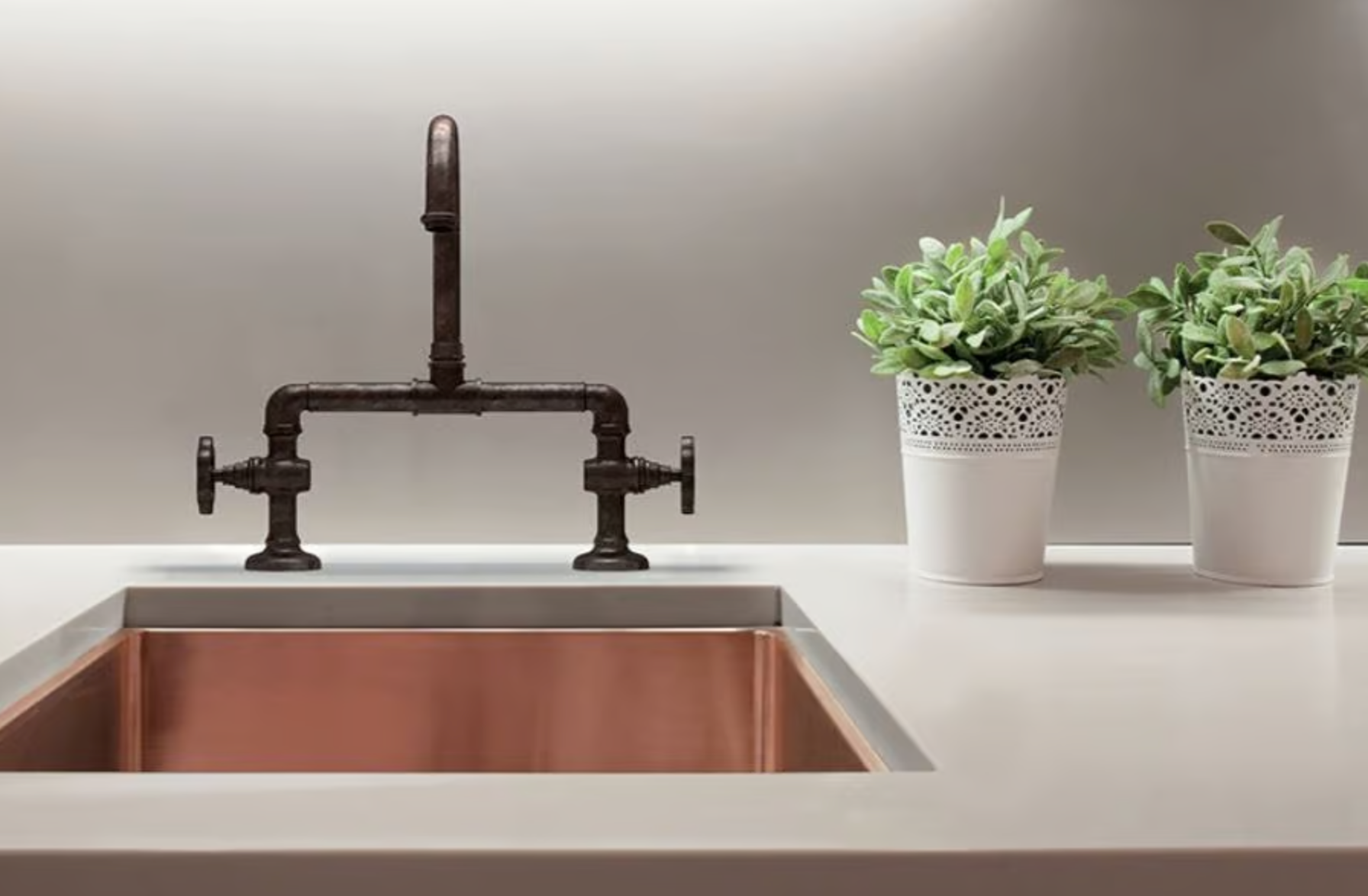 ambientación  cocina con grifería RK09 estilo Industrial en Corten