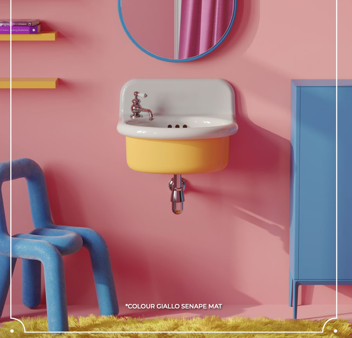 imagen lavabo true colors lite ovalado en blanco/amarillo mostaza mate