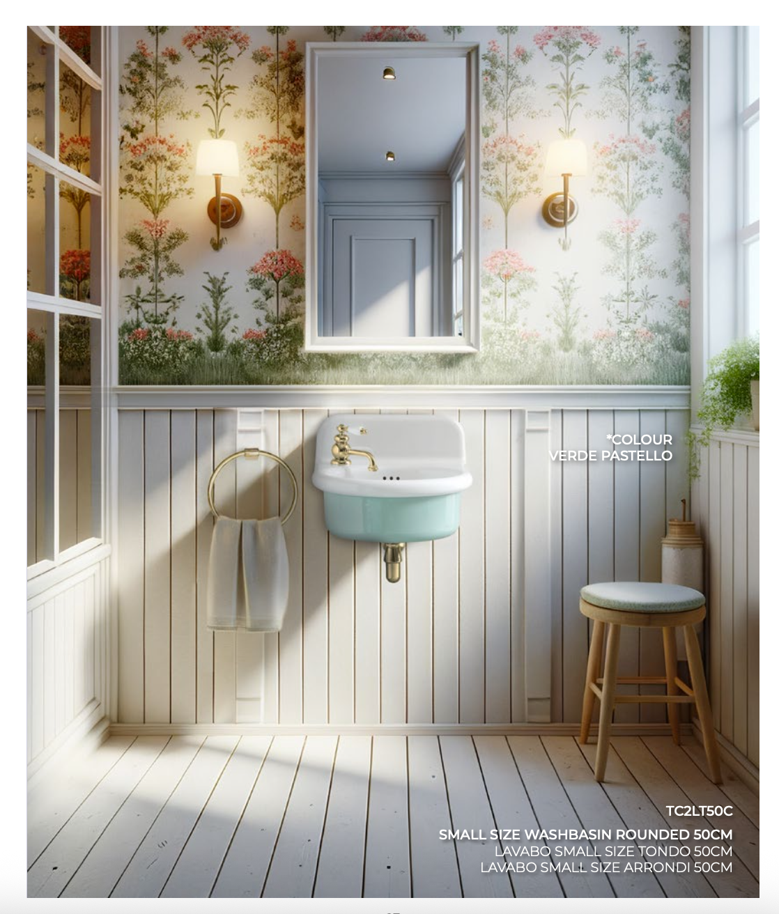 imagen lavabo true colors lite ovalado en blanco/verde Pastello