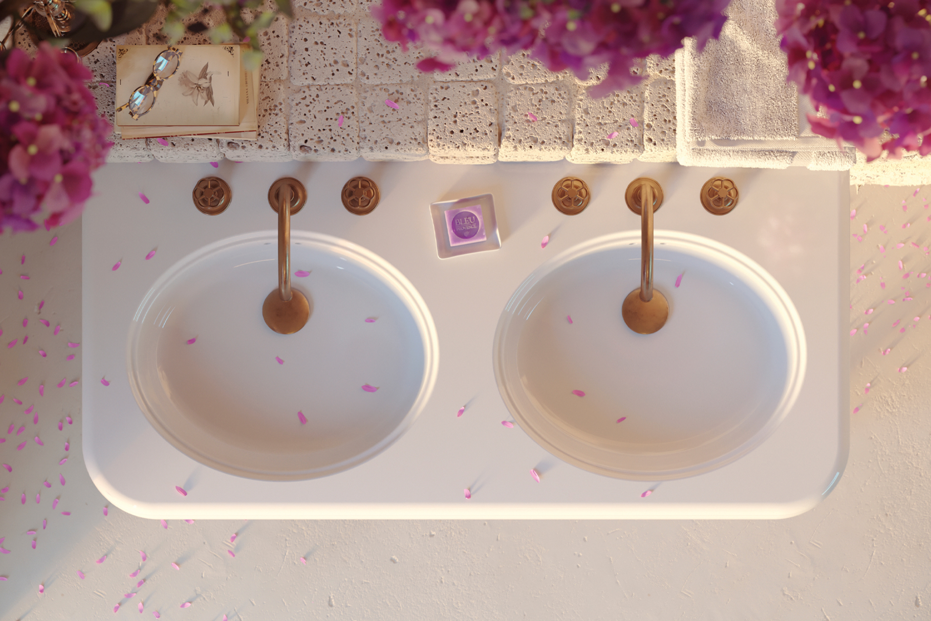 detalle lavabo grande doble seno Romantica en blanco