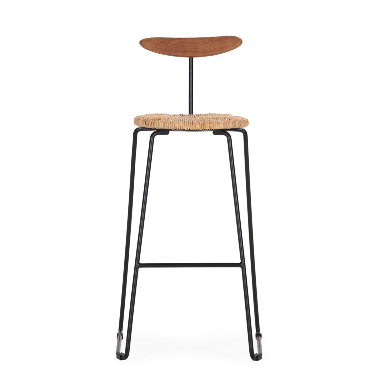 Taburete Hierro, Madera y Cuerda Negro/Nogal Estilo Vintage | Thai Natura | Retrotimes