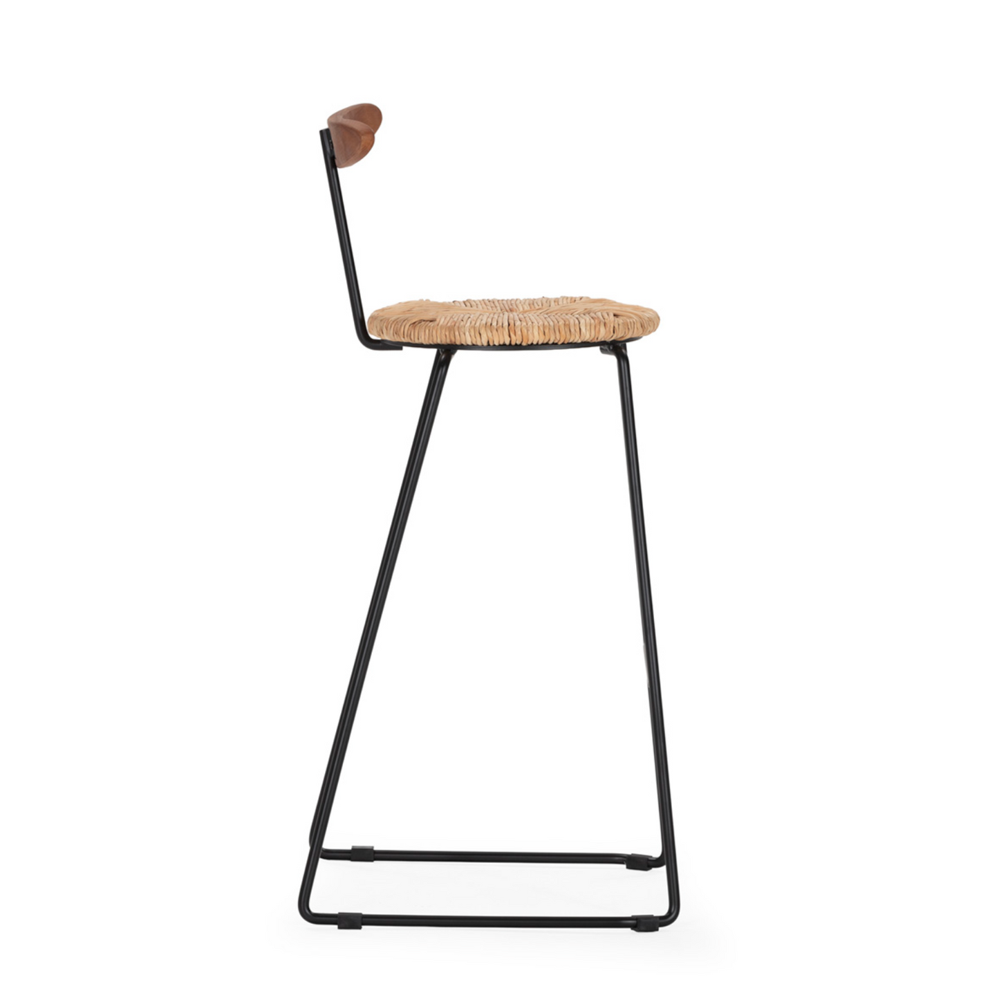 Taburete Hierro, Madera y Cuerda Negro/Nogal Estilo Vintage | Thai Natura | Retrotimes