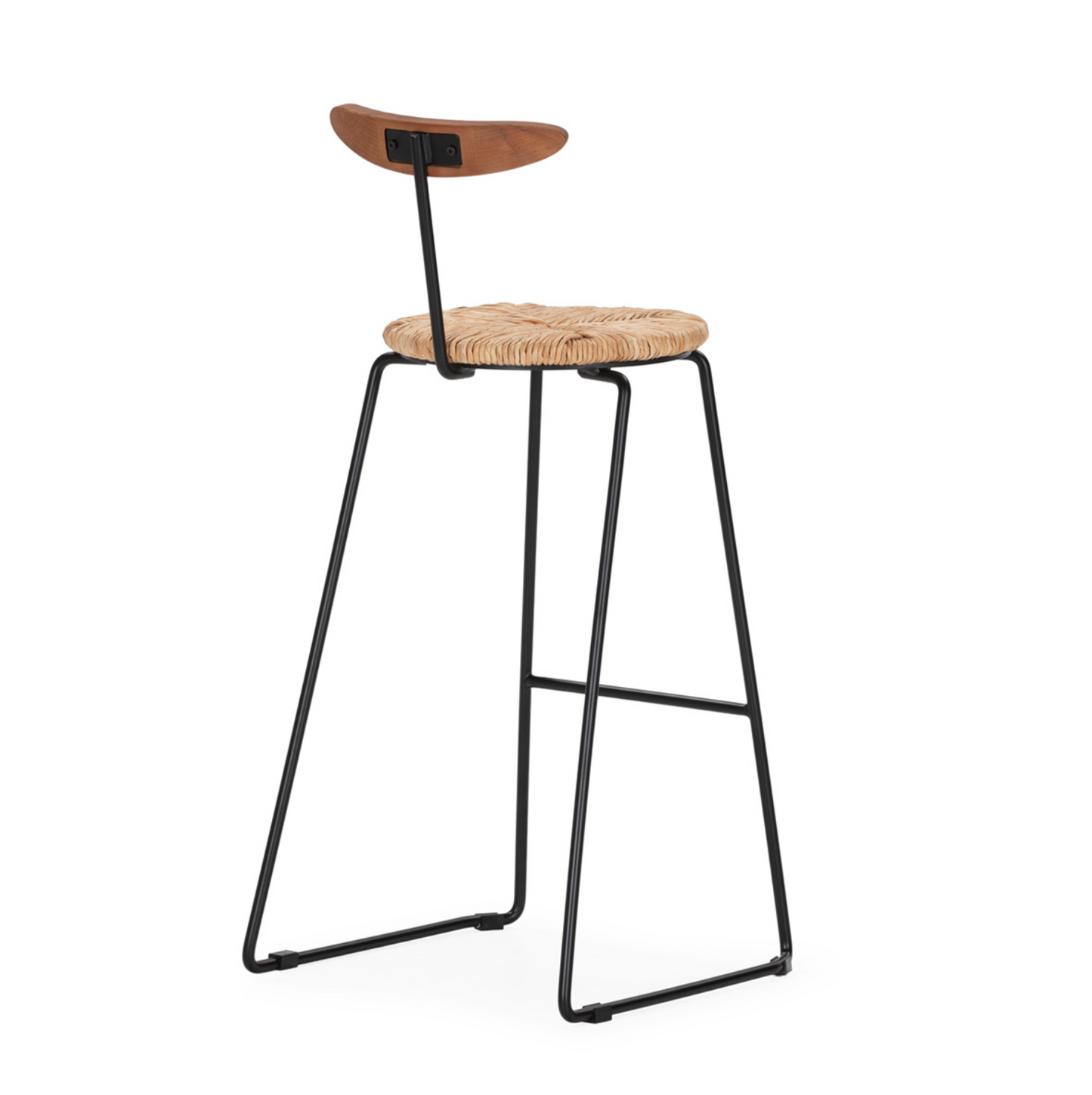 Taburete Hierro, Madera y Cuerda Negro/Nogal Estilo Vintage | Thai Natura | Retrotimes