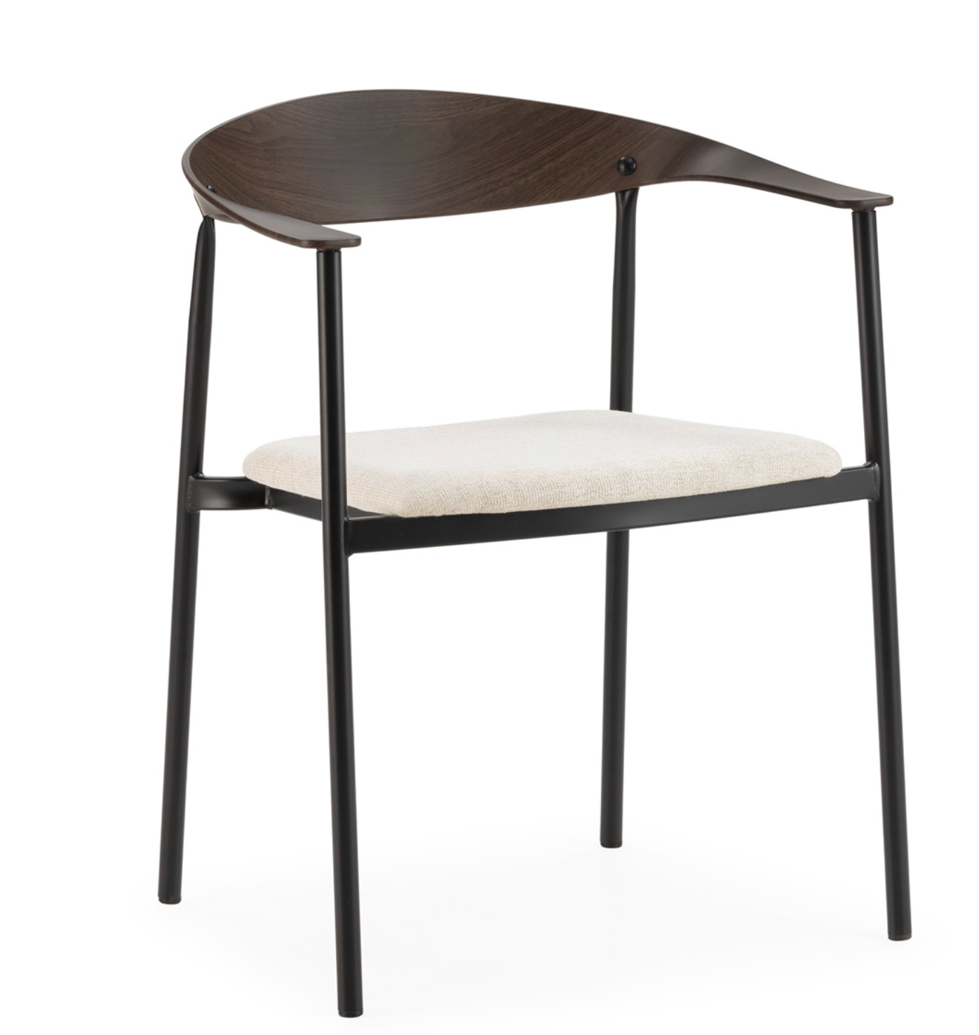 Silla con Reposabrazos Estilo Mid-Century Escandinavo Madera Nogal y Tela Gris | Thai Natura | Retrotimes
