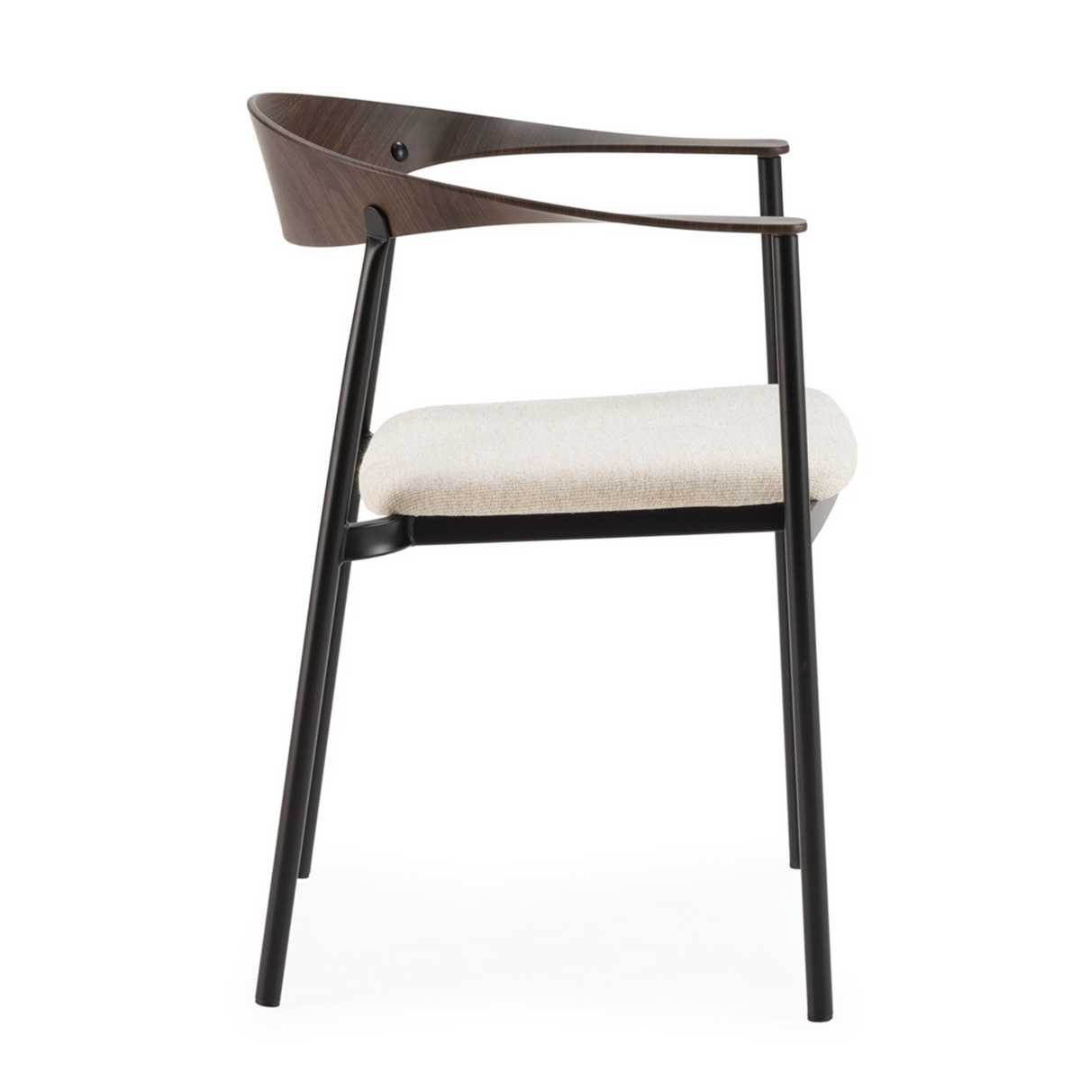 Silla con Reposabrazos Estilo Mid-Century Escandinavo Madera Nogal y Tela Gris | Thai Natura | Retrotimes
