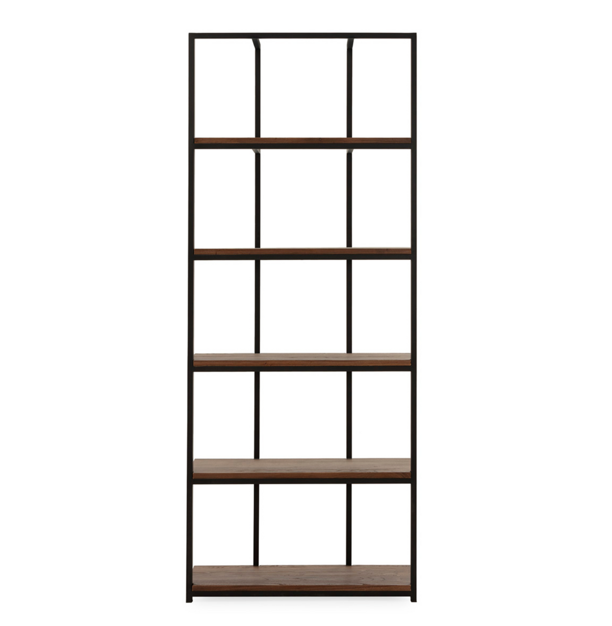 Estantería industrial de metal negro y madera, 6 niveles