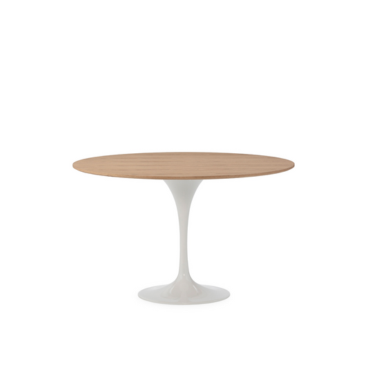 Mesa comedor tulip aluminio blanco y fresno natural vista frontal