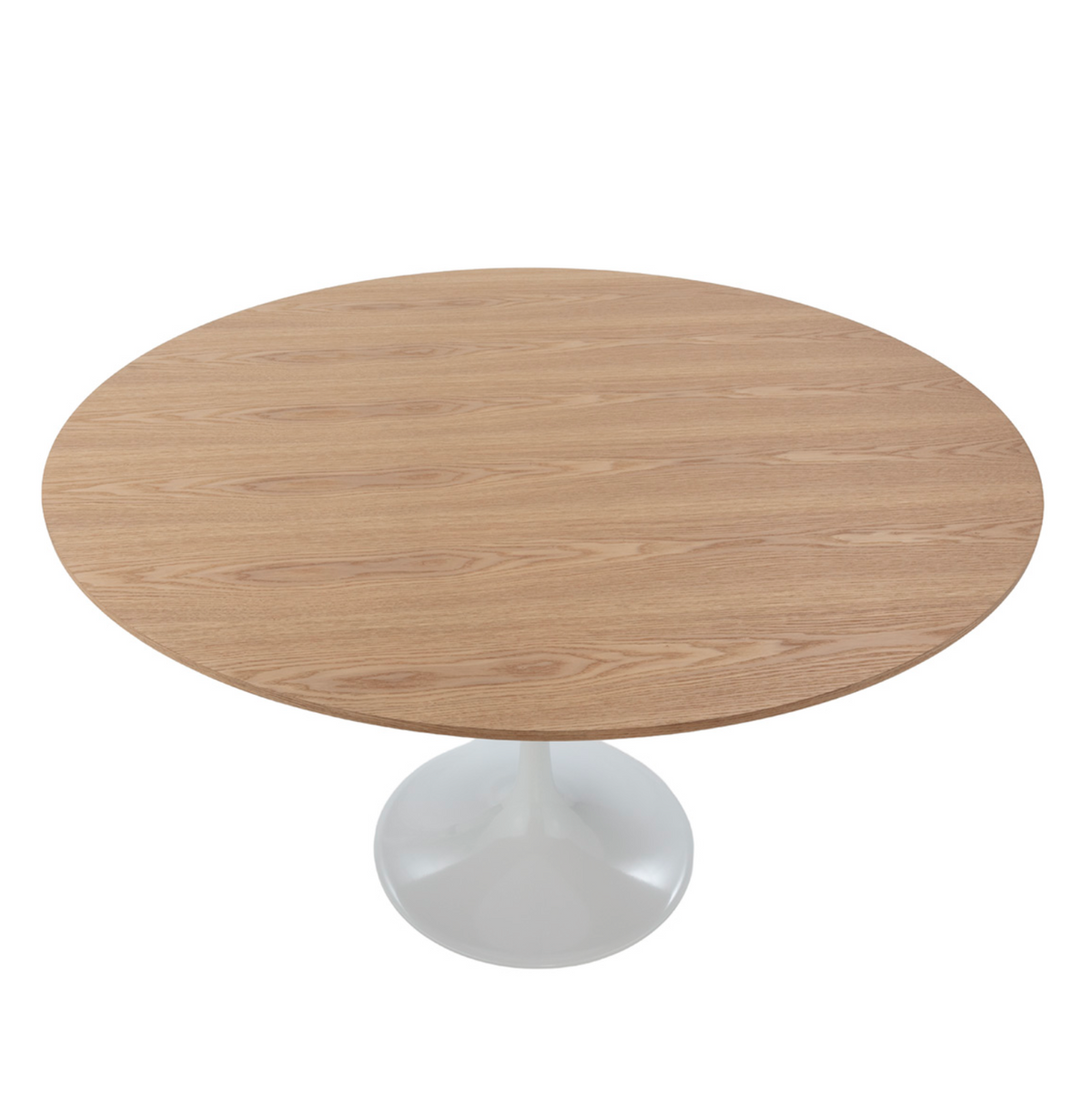 Mesa comedor tulip aluminio blanco y fresno natural vista superior