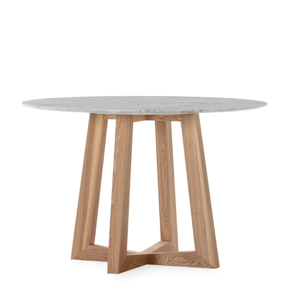 Mesa comedor mármol de Carrara y fresno vista lateral