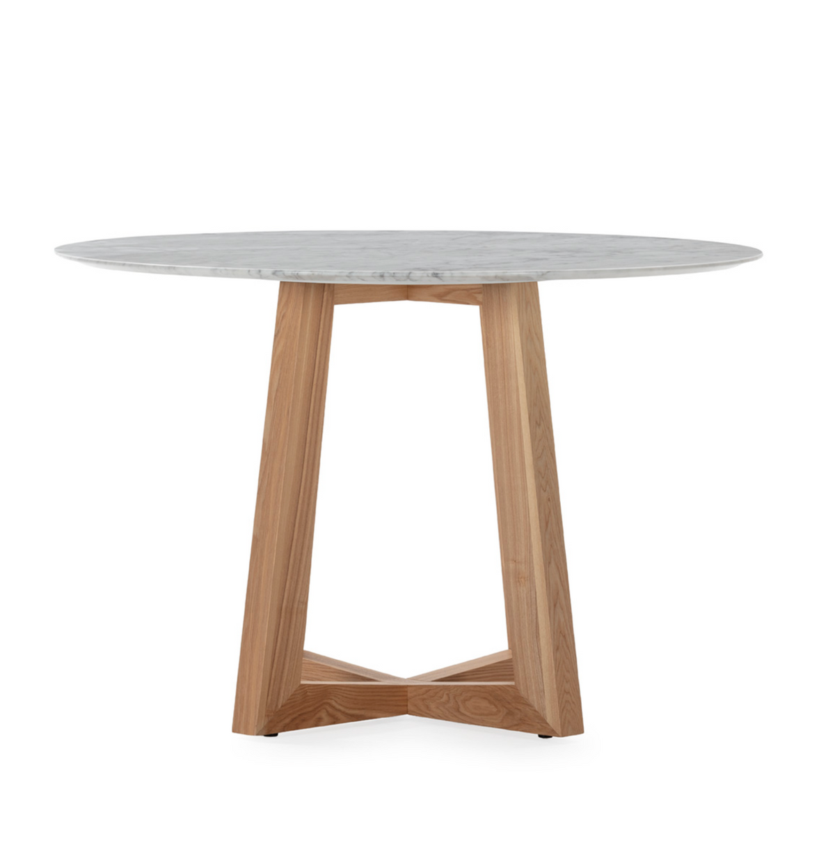 Mesa comedor mármol de Carrara y fresno vista de la base