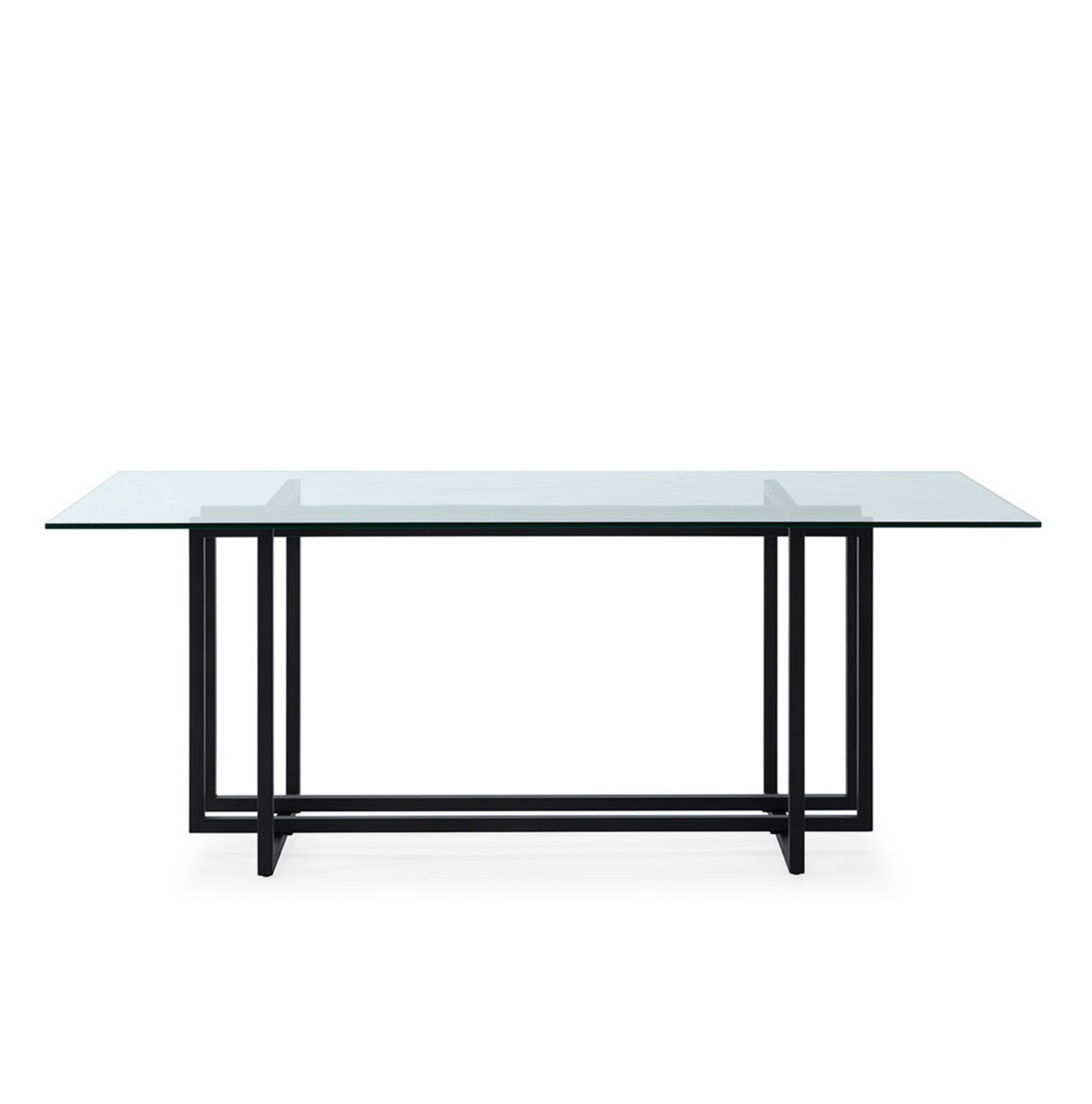 Mesa comedor cristal y metal negro vista frontal