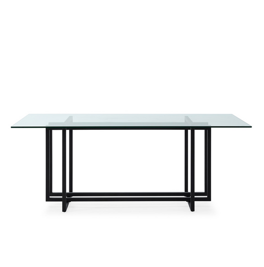 Mesa comedor cristal y metal negro vista frontal