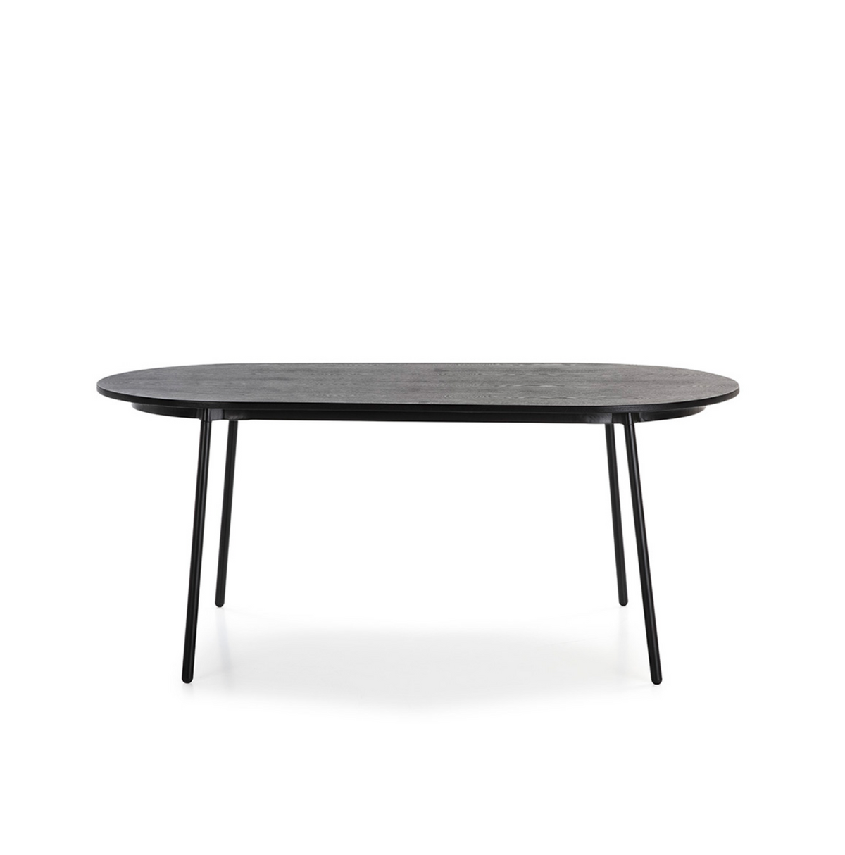 Mesa comedor ovalada fresno negro y metal negro vista frontal