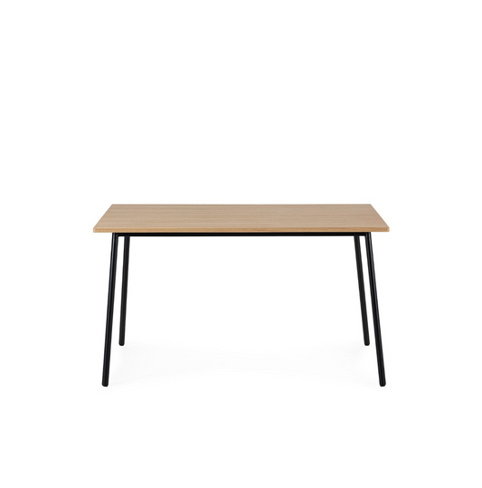 Mesa comedor madera natural y metal negro vista frontal