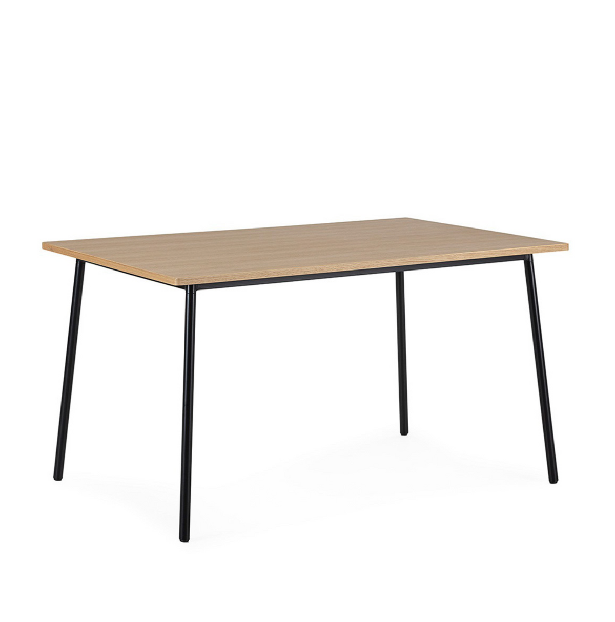 Mesa comedor madera natural y metal negro vista frontal cuadrada