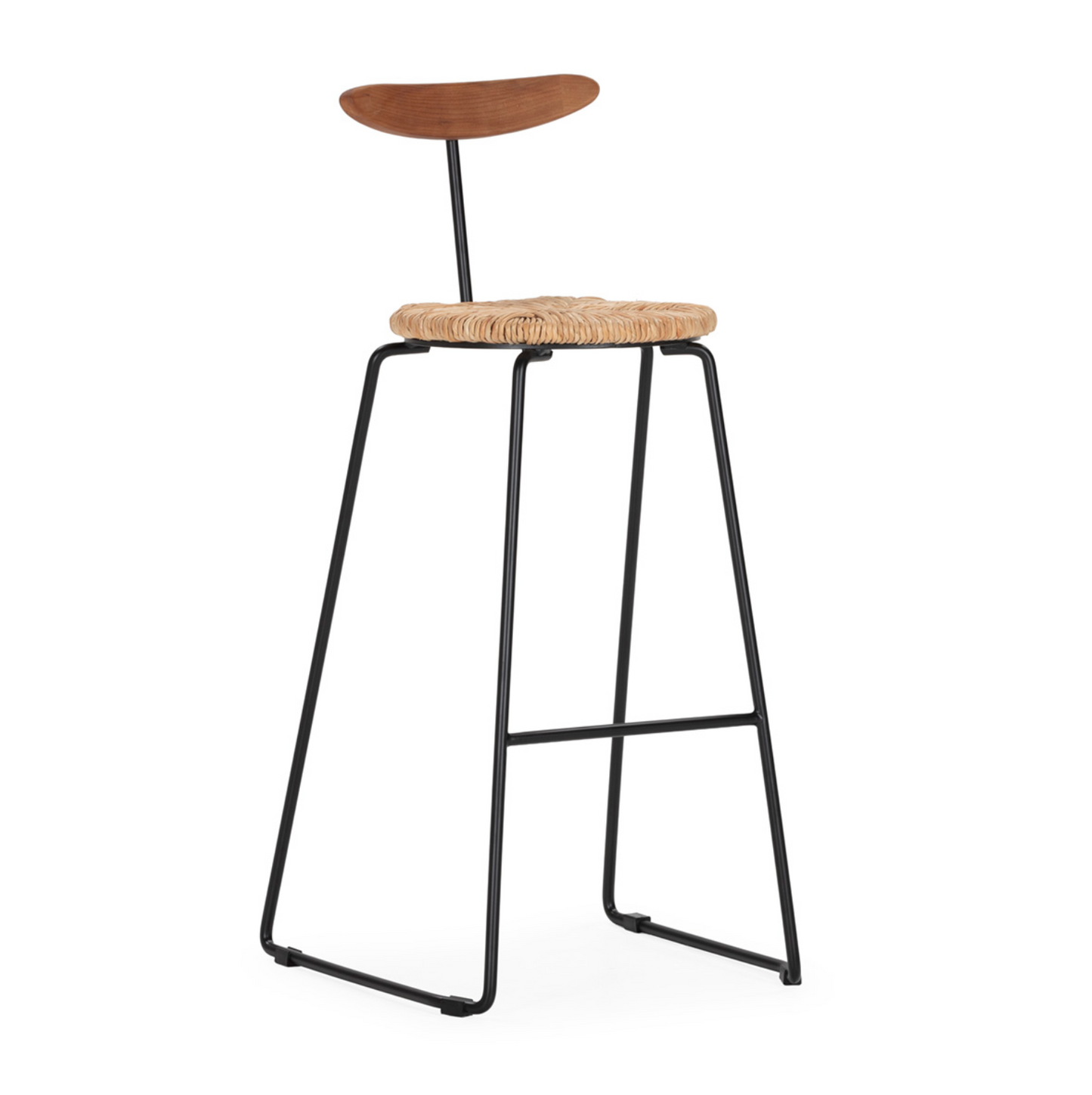 Taburete Hierro, Madera y Cuerda Negro/Nogal Estilo Vintage | Thai Natura | Retrotimes