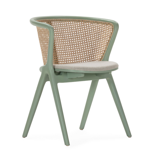 Silla Bistró Madera de Haya, Ratán y Tela Beige Estilo Vintage | Thai Natura | Retrotimes