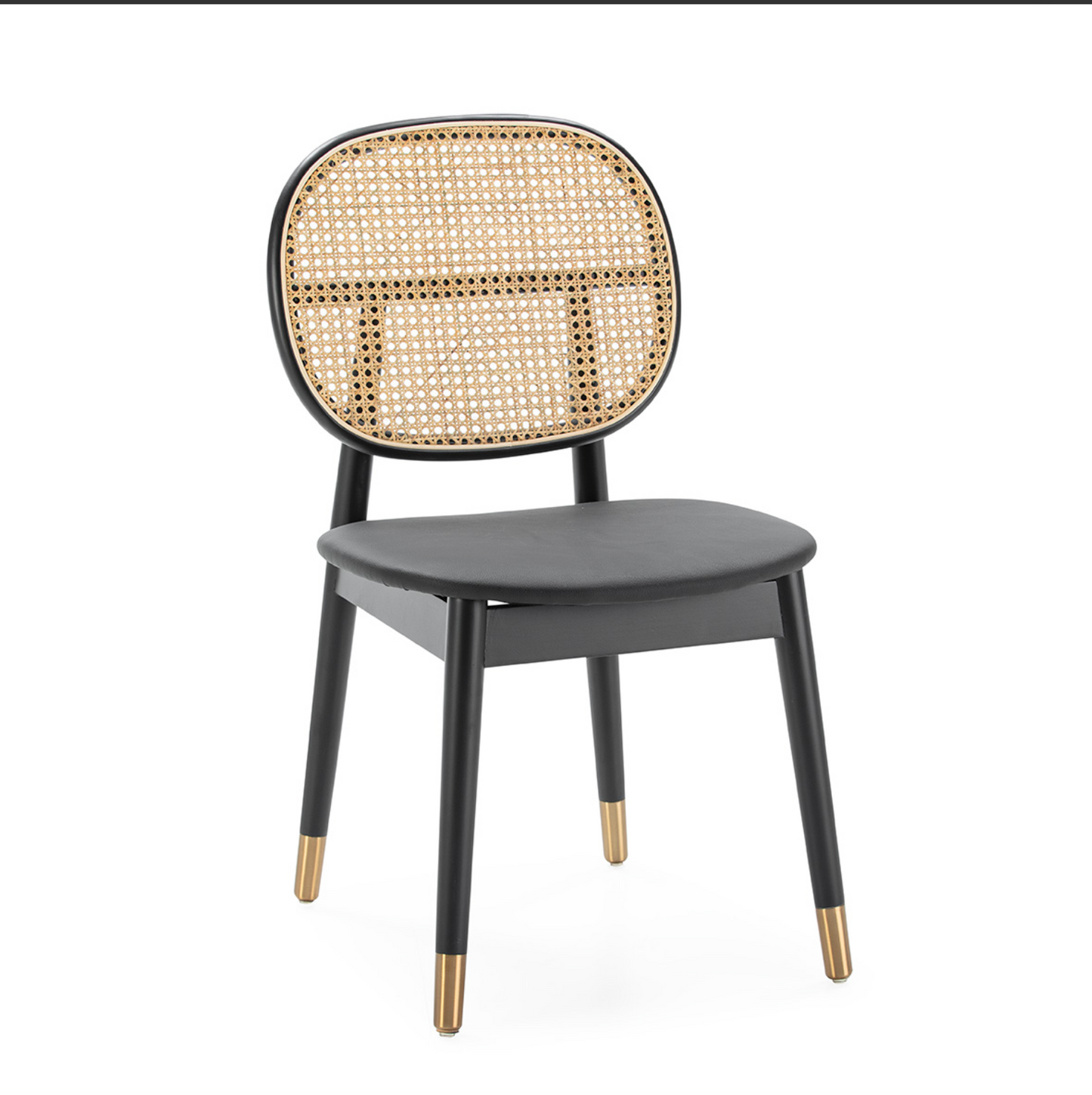 Silla Ratán y Madera Negra con Detalle Dorado Estilo Vintage | Thai Natura | Retrotimes