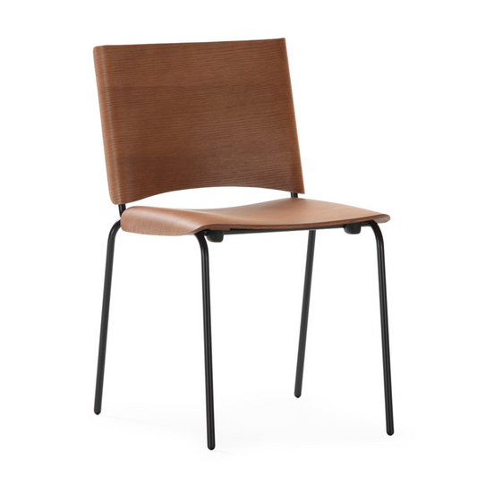 Silla Madera de Roble Nogal y Metal Negro Estilo Mid-Century | Thai Natura | Retrotimes