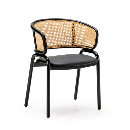 Silla con Reposabrazos Ratán Natural y Metal Negro Estilo Vintage | Thai Natura | Retrotimes