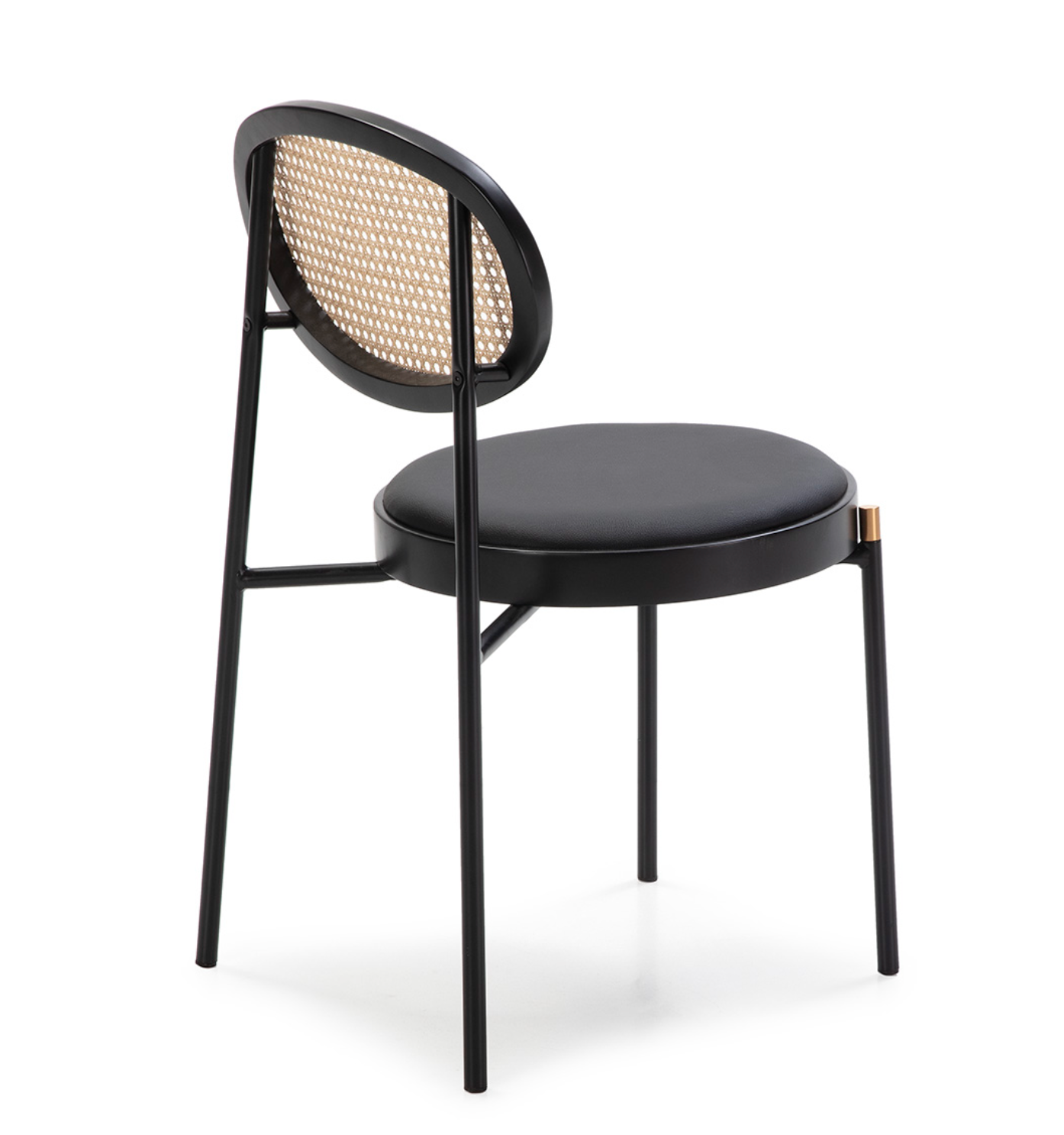 Silla Apilable Ratán Circular, Metal Negro y Detalle Dorado Vintage | Thai Natura | Retrotimes