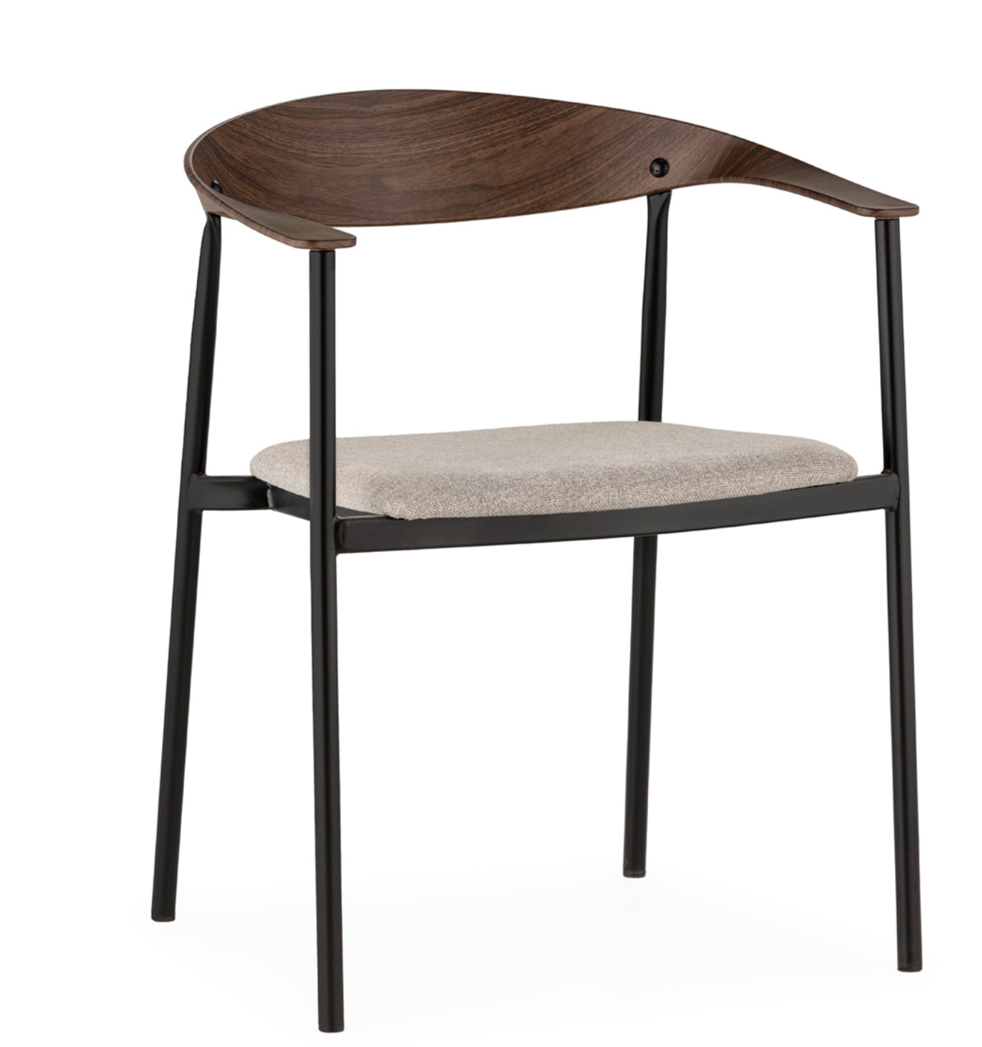 Silla con Reposabrazos Estilo Mid-Century Escandinavo Madera Nogal y Tela Gris | Thai Natura | Retrotimes