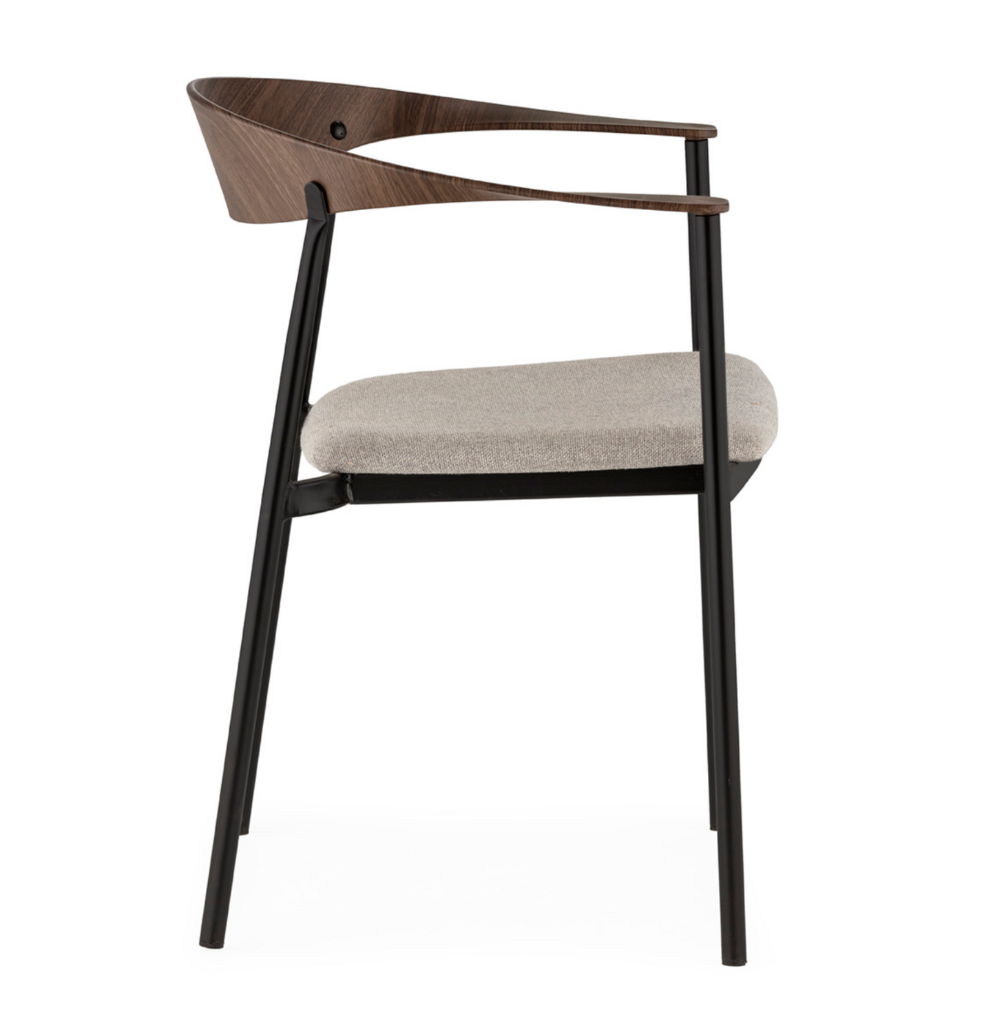 Silla con Reposabrazos Estilo Mid-Century Escandinavo Madera Nogal y Tela Gris | Thai Natura | Retrotimes
