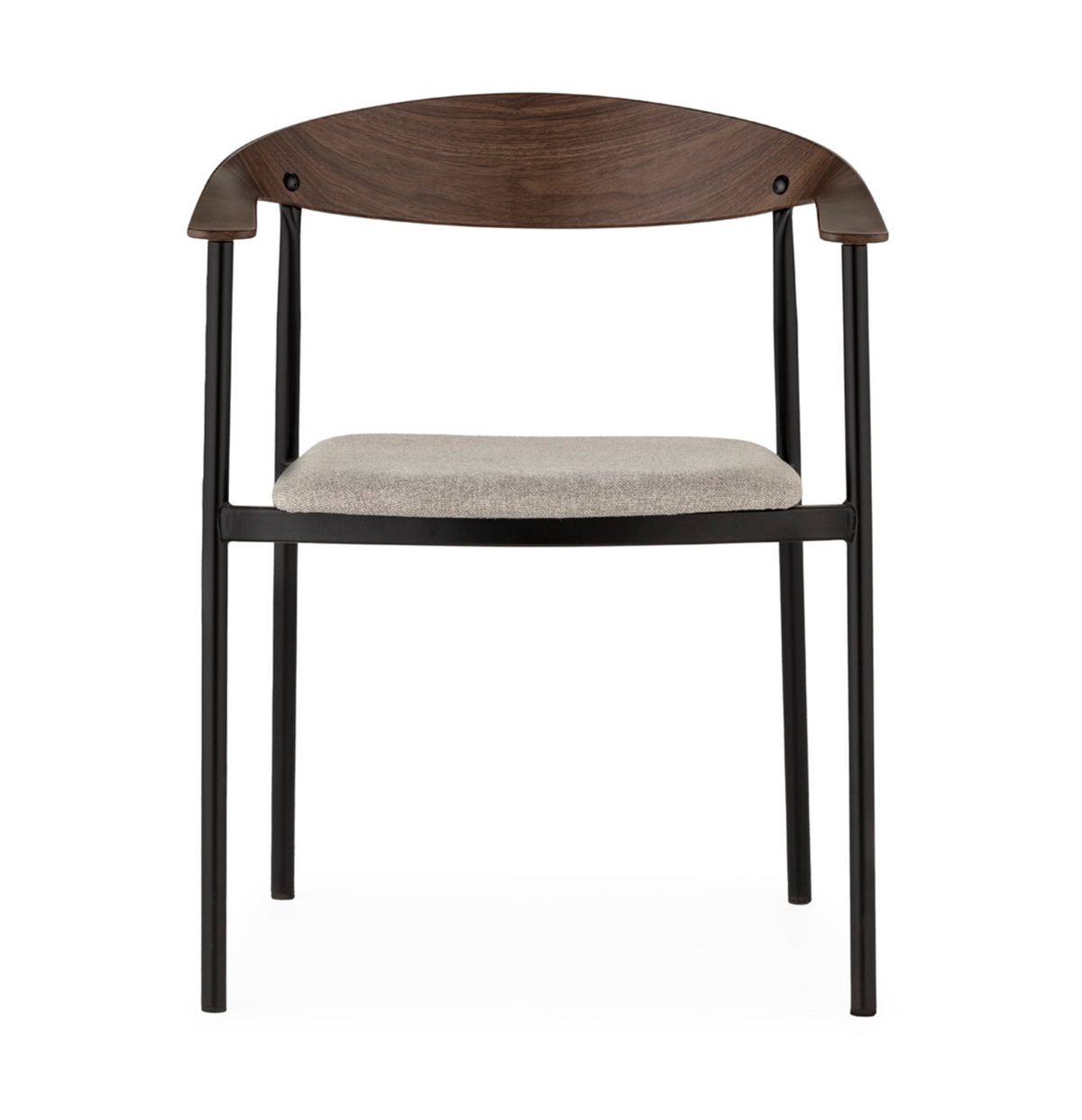 Silla con Reposabrazos Estilo Mid-Century Escandinavo Madera Nogal y Tela Gris | Thai Natura | Retrotimes