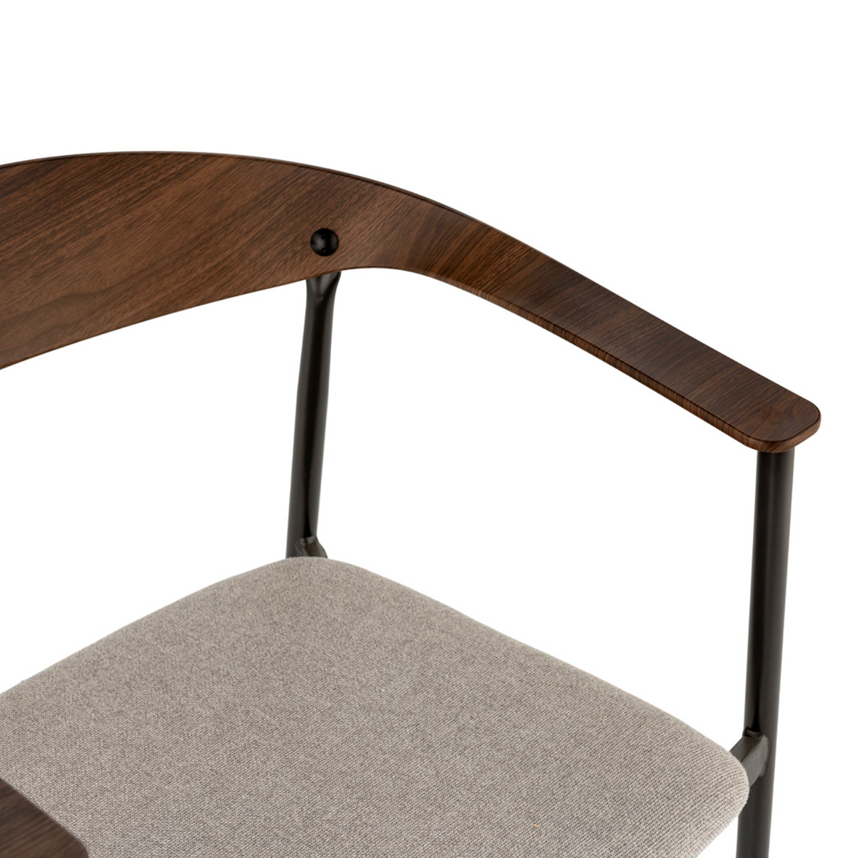 Silla con Reposabrazos Estilo Mid-Century Escandinavo Madera Nogal y Tela Gris | Thai Natura | Retrotimes