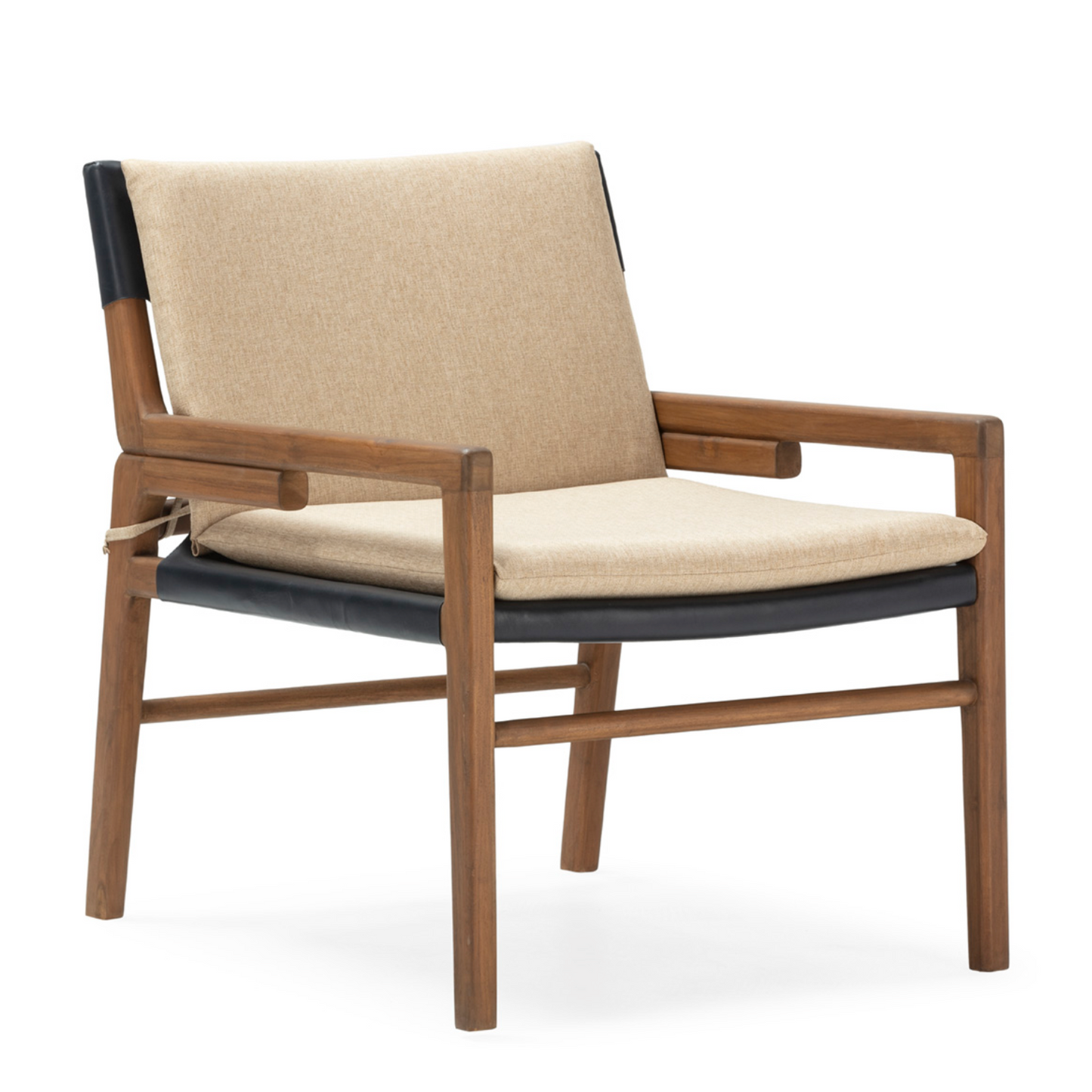 Sillón Mid-Century de Madera de Teca y Cuero | Thai Natura