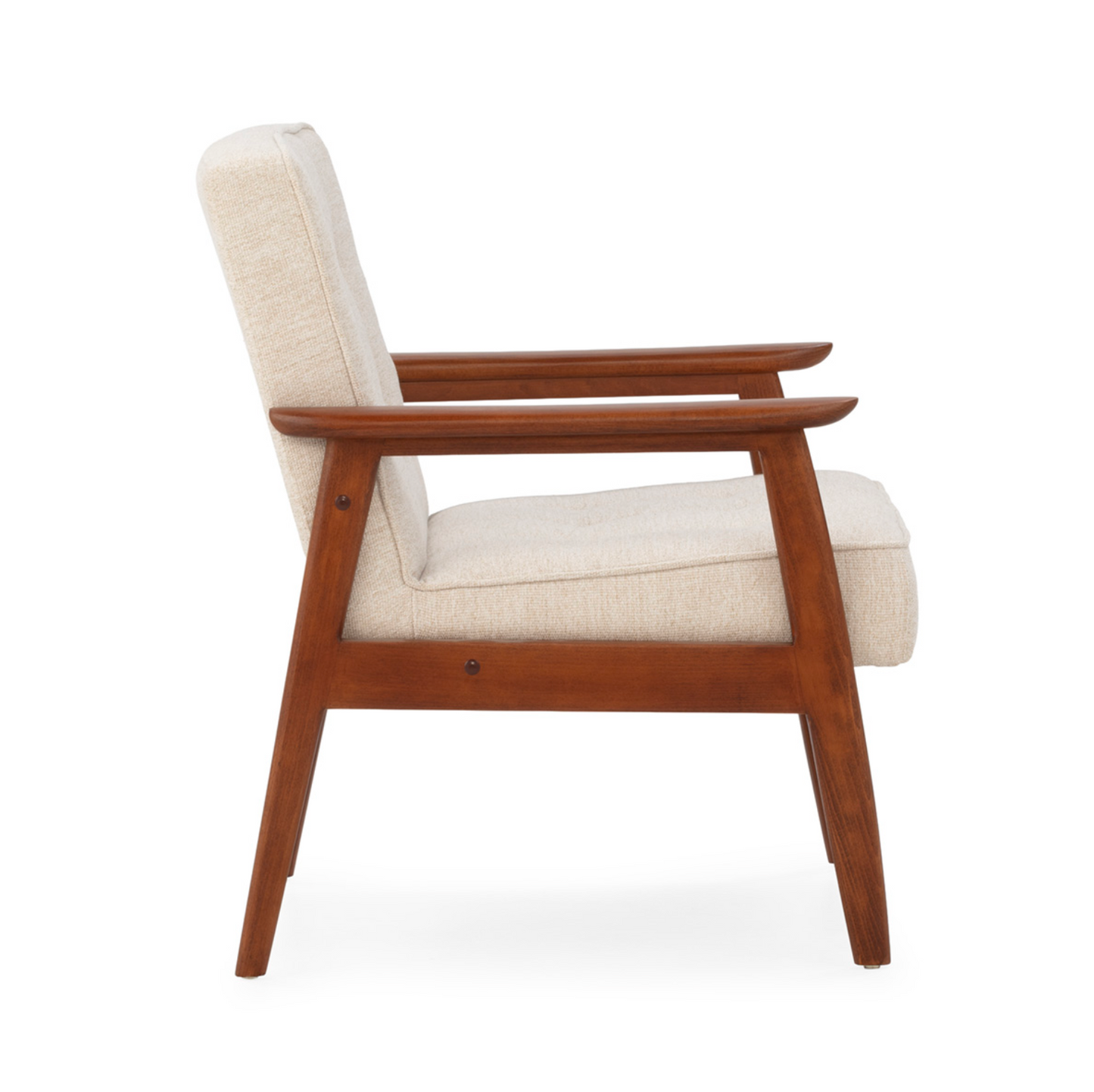 Sillón Mid-Century de Madera de Haya y Tela Beige con Capitoné | Thai Natura