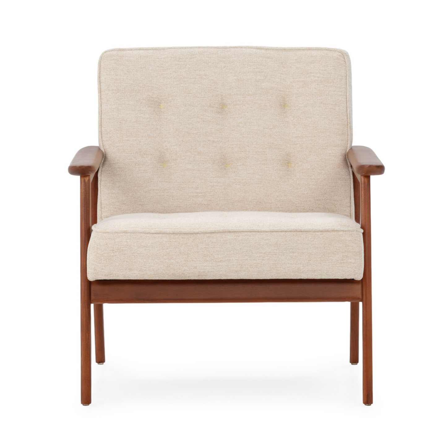 Sillón Mid-Century de Madera de Haya y Tela Beige con Capitoné | Thai Natura