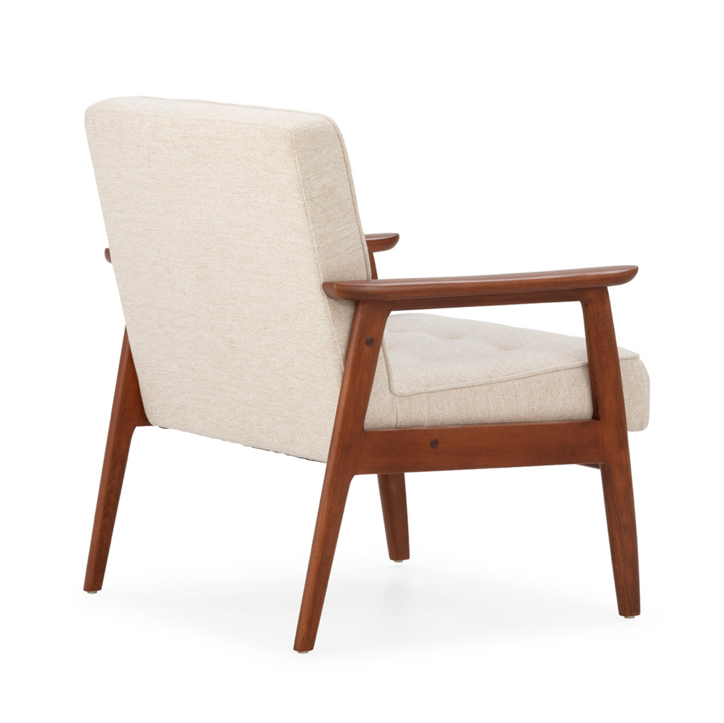 Sillón Mid-Century de Madera de Haya y Tela Beige con Capitoné | Thai Natura