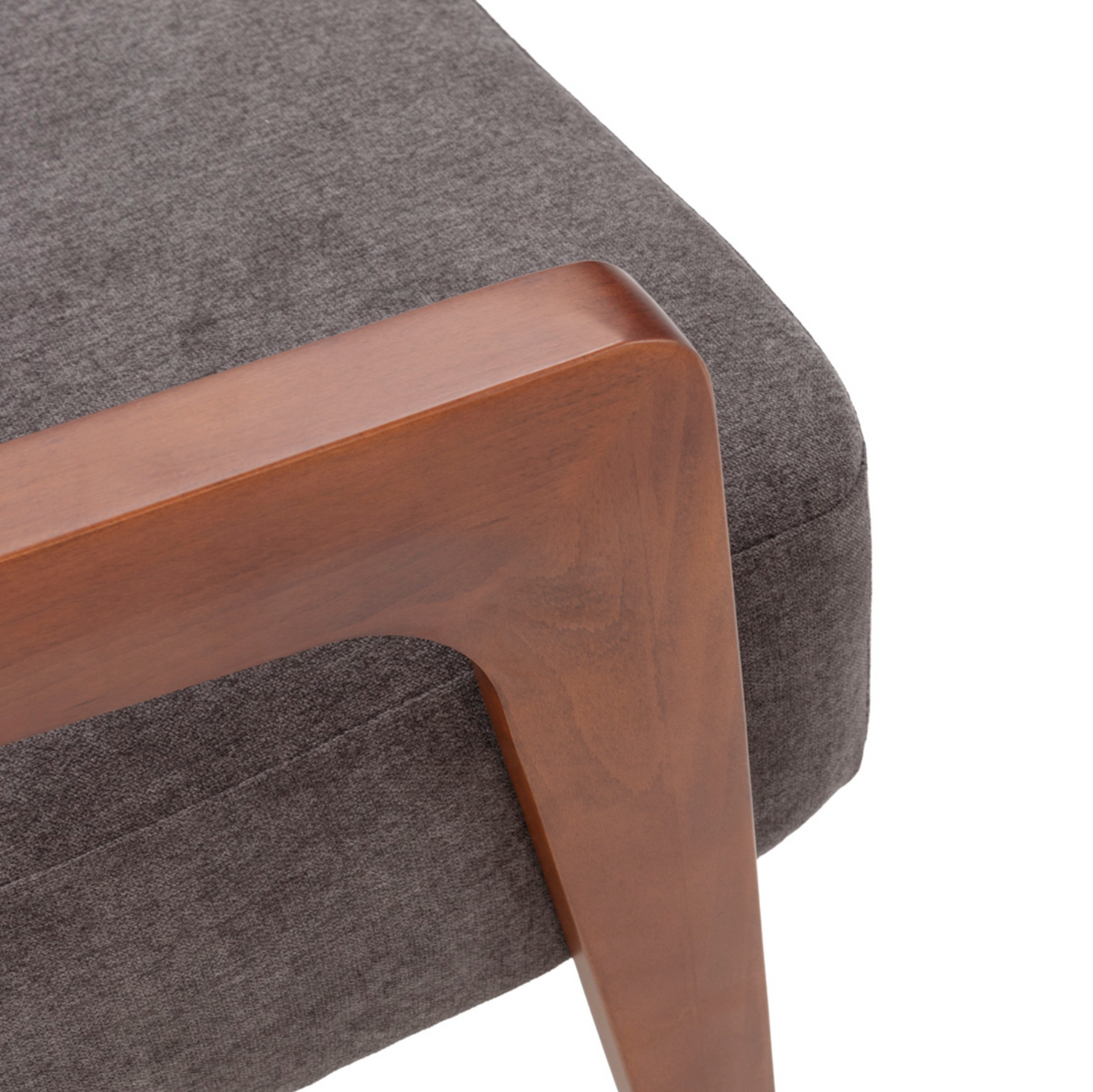 Sillón Mid-Century Industrial de Haya Nogal, Metal Negro y Tela Gris | Thai Natura