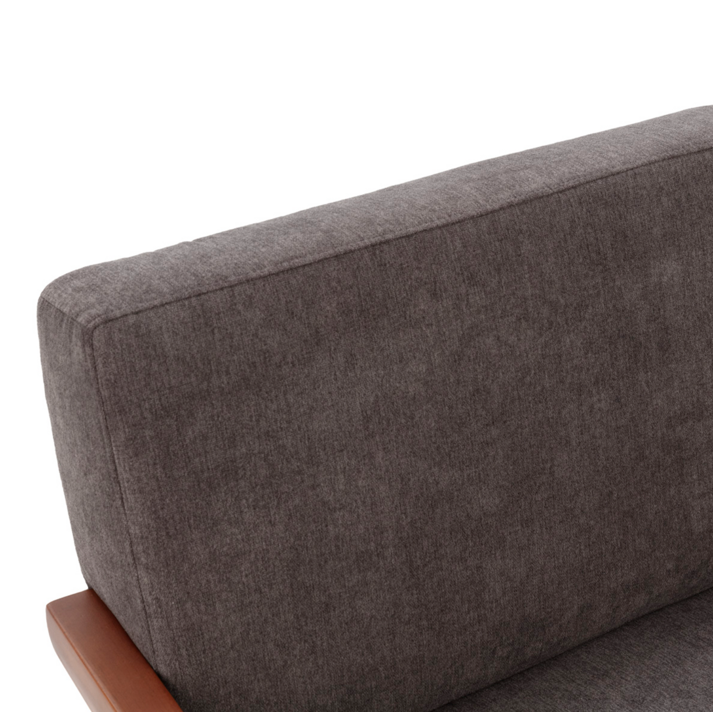 Sillón Mid-Century Industrial de Haya Nogal, Metal Negro y Tela Gris | Thai Natura