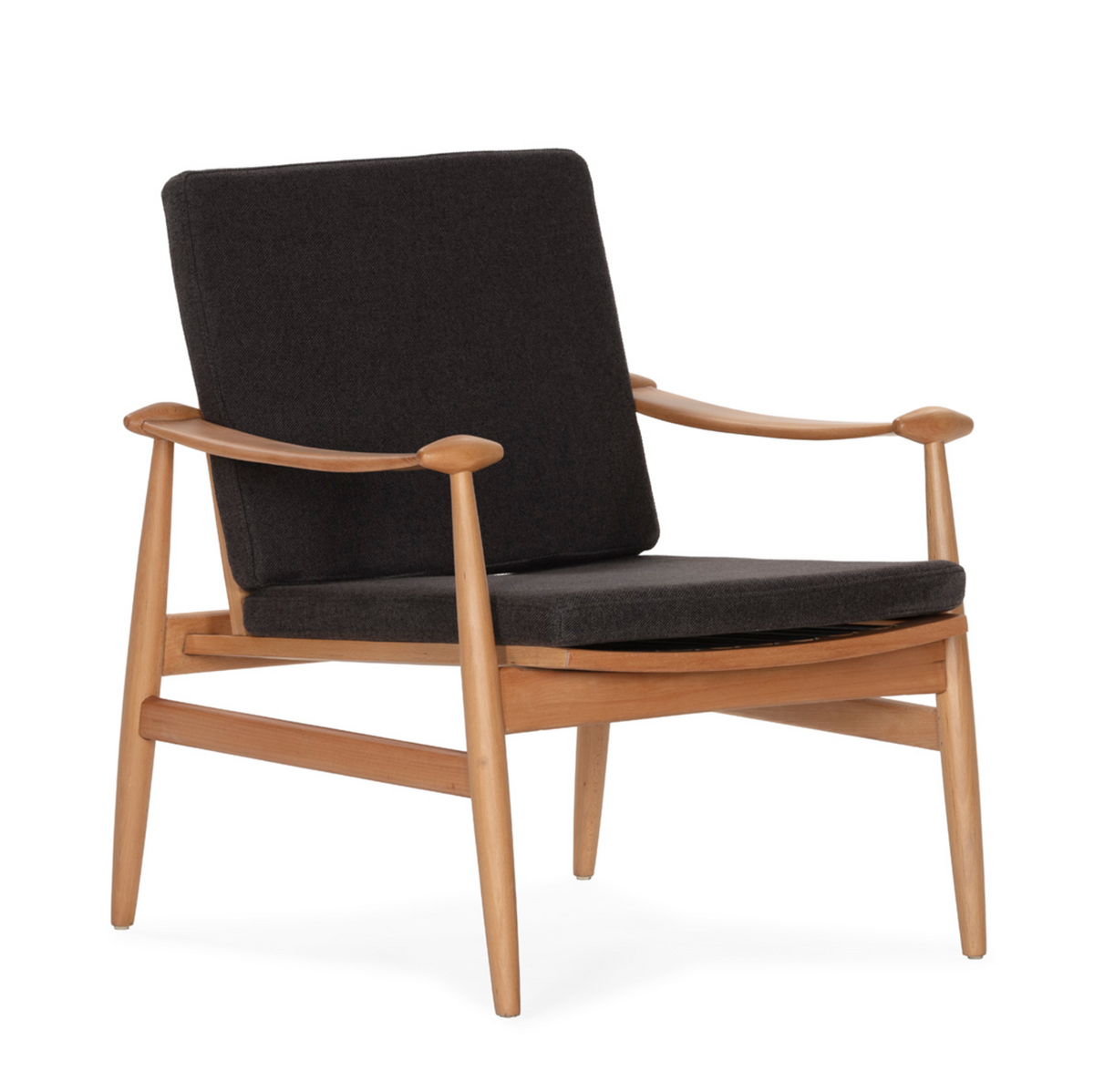 Sillón Escandinavo Mid-Century de Haya Natural y Tela Negra | Thai Natura