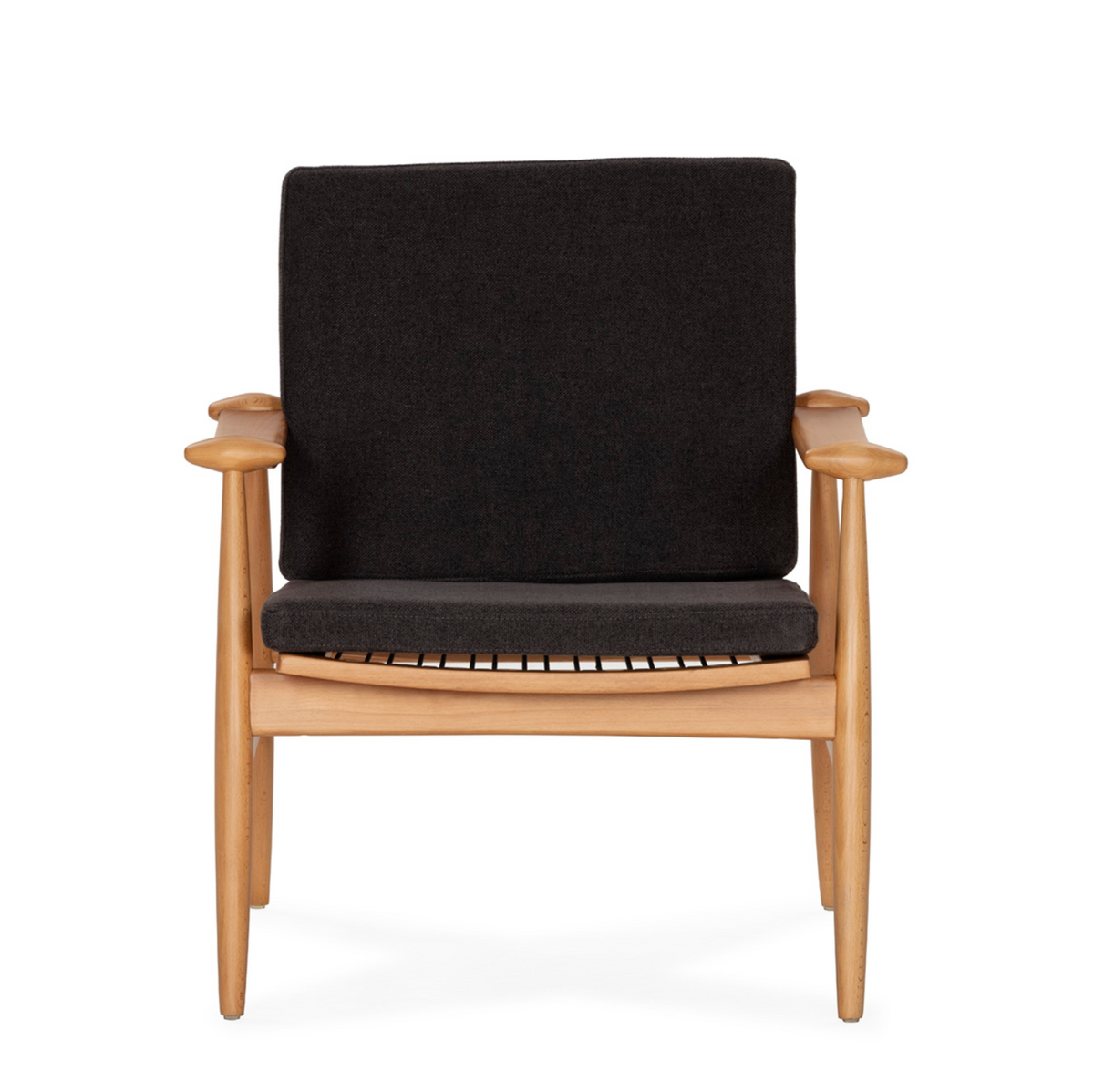 Sillón Escandinavo Mid-Century de Haya Natural y Tela Negra | Thai Natura