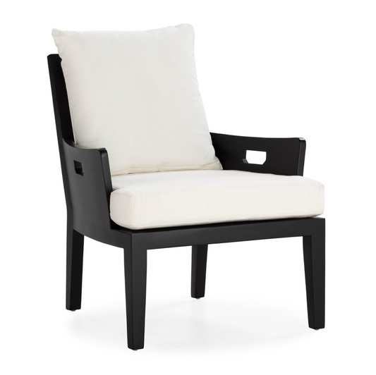 Sillón Art Déco de Madera de Teca Lacada en Negro y Cojines Blancos | Thai Natura