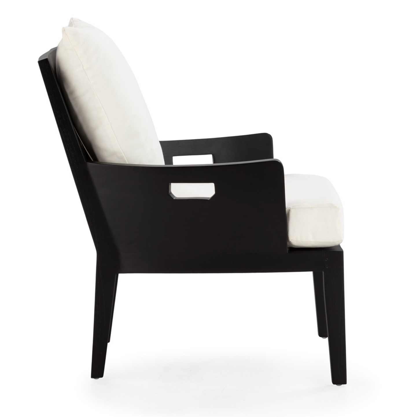 Sillón Art Déco de Madera de Teca Lacada en Negro y Cojines Blancos | Thai Natura