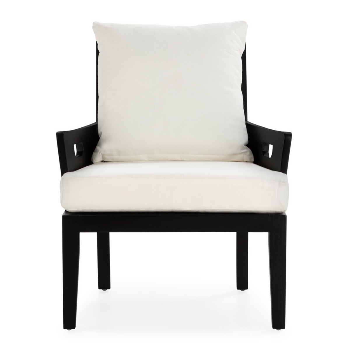 Sillón Art Déco de Madera de Teca Lacada en Negro y Cojines Blancos | Thai Natura