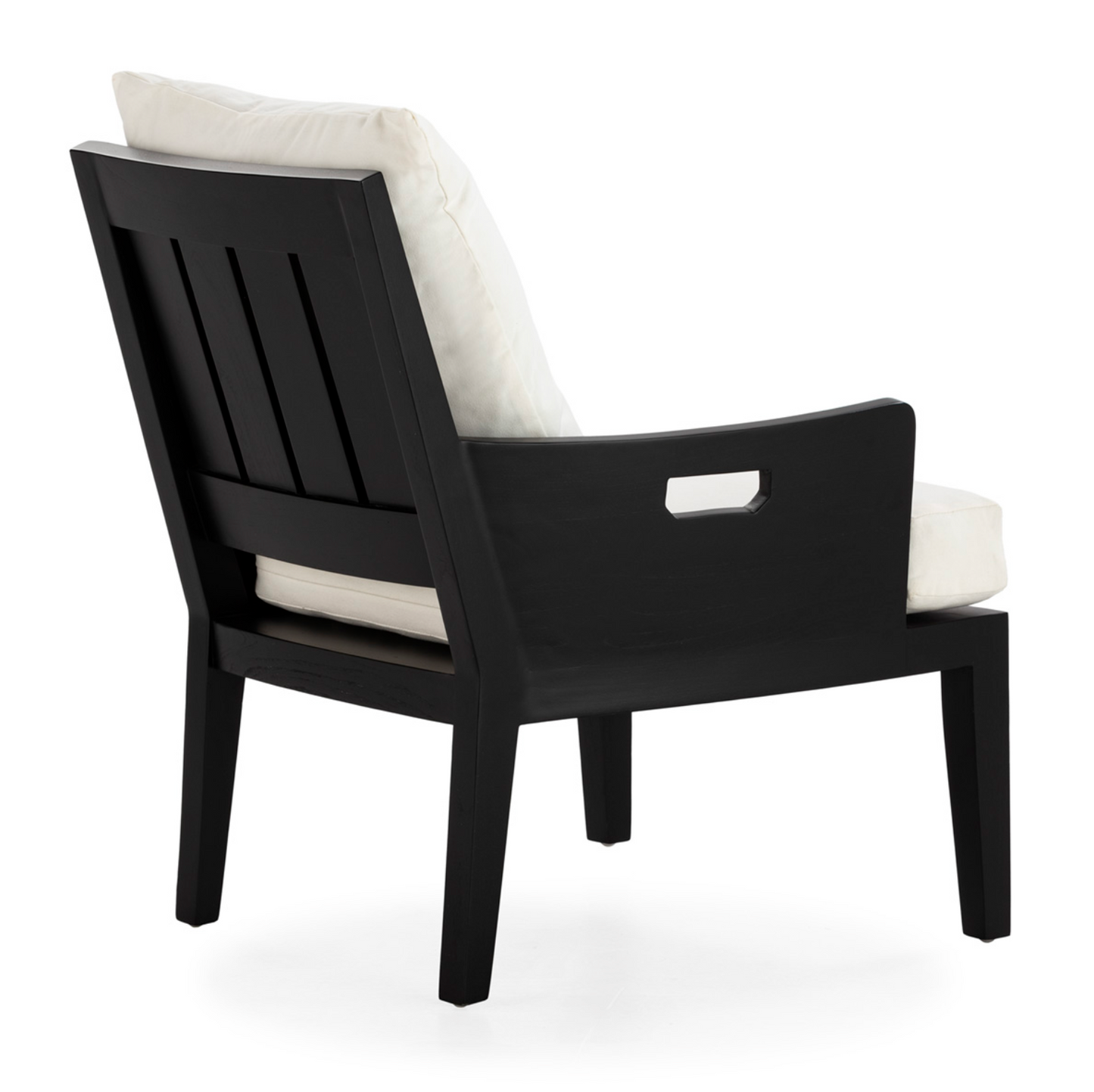 Sillón Art Déco de Madera de Teca Lacada en Negro y Cojines Blancos | Thai Natura