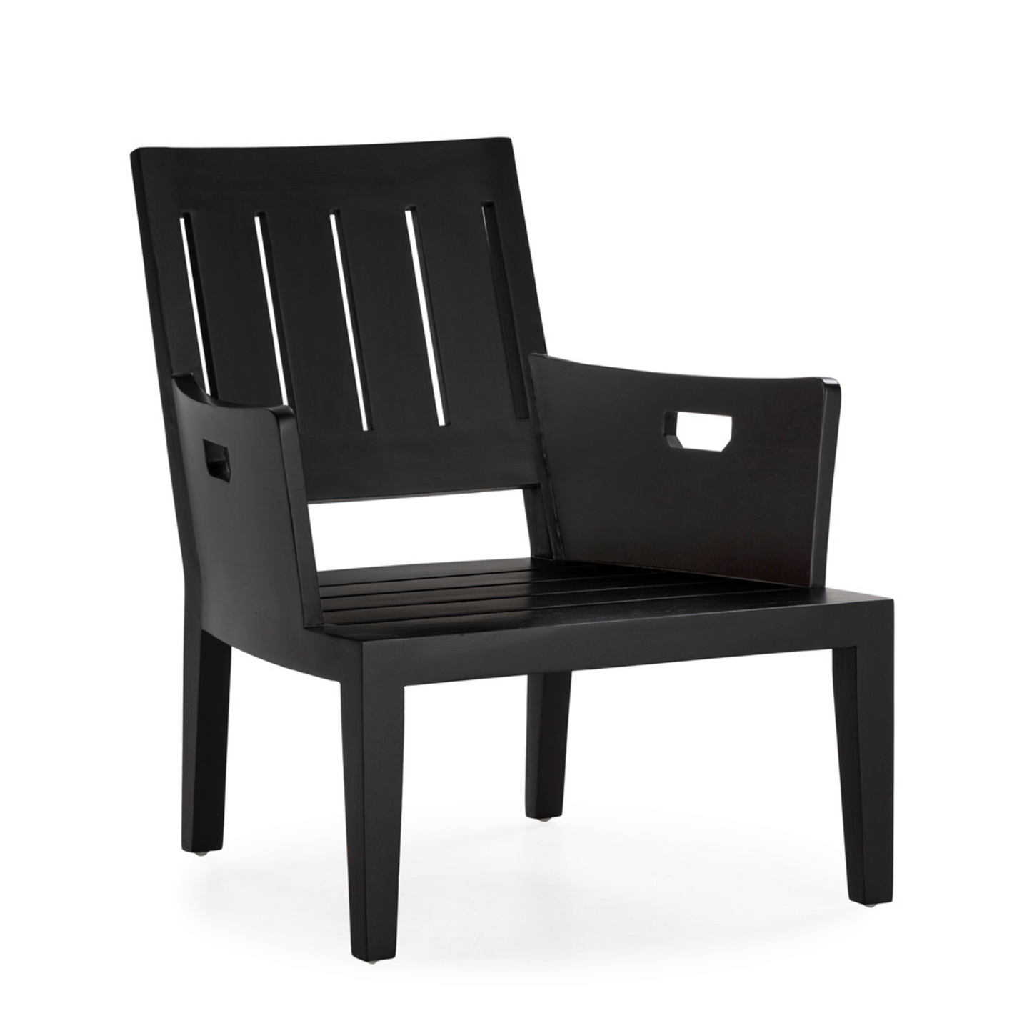 Sillón Art Déco de Madera de Teca Lacada en Negro y Cojines Blancos | Thai Natura