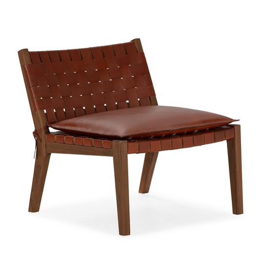 Sillón Mid-Century de Teca Natural y Cuero Trenzado | Thai Natura