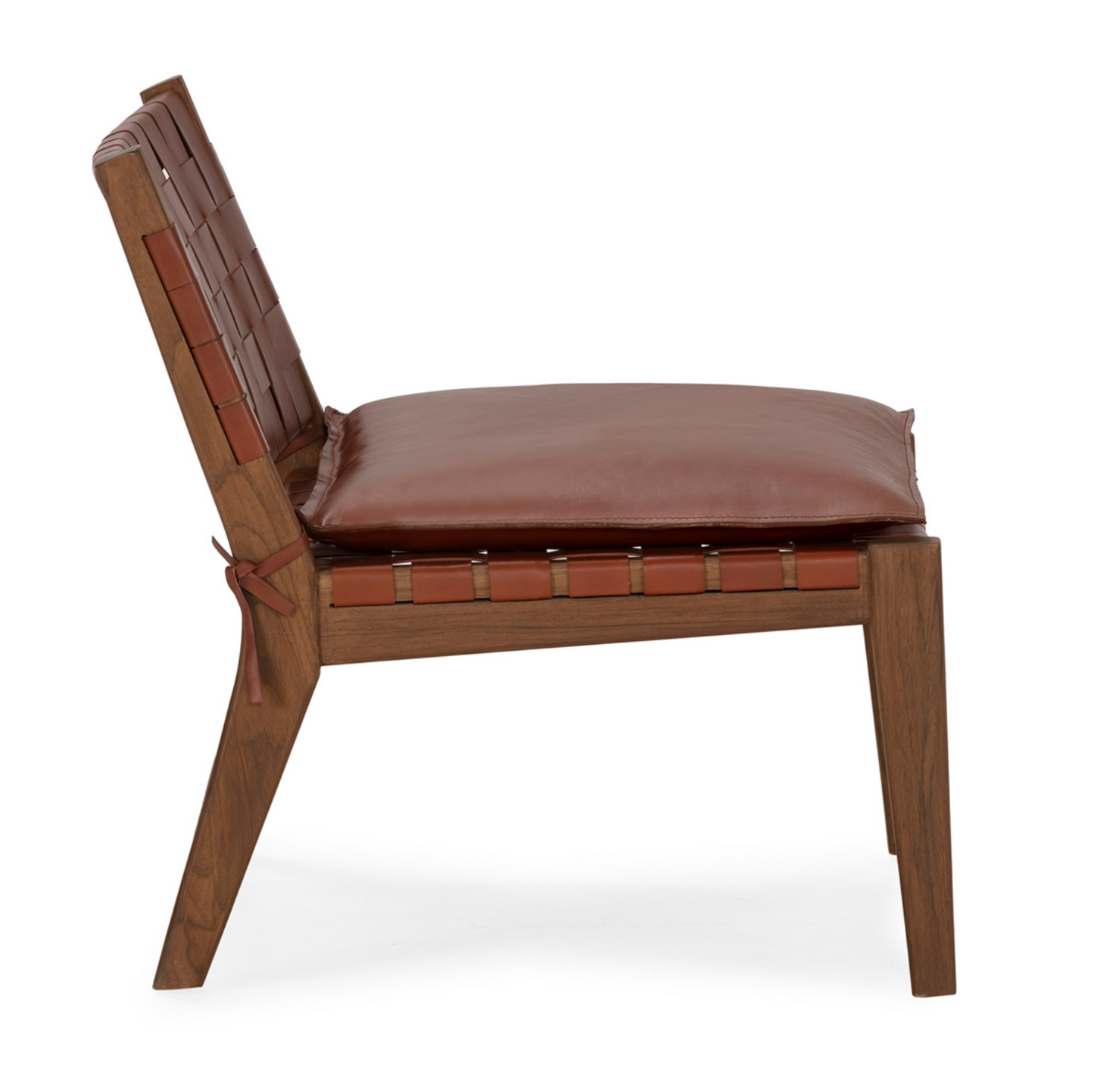 Sillón Mid-Century de Teca Natural y Cuero Trenzado | Thai Natura