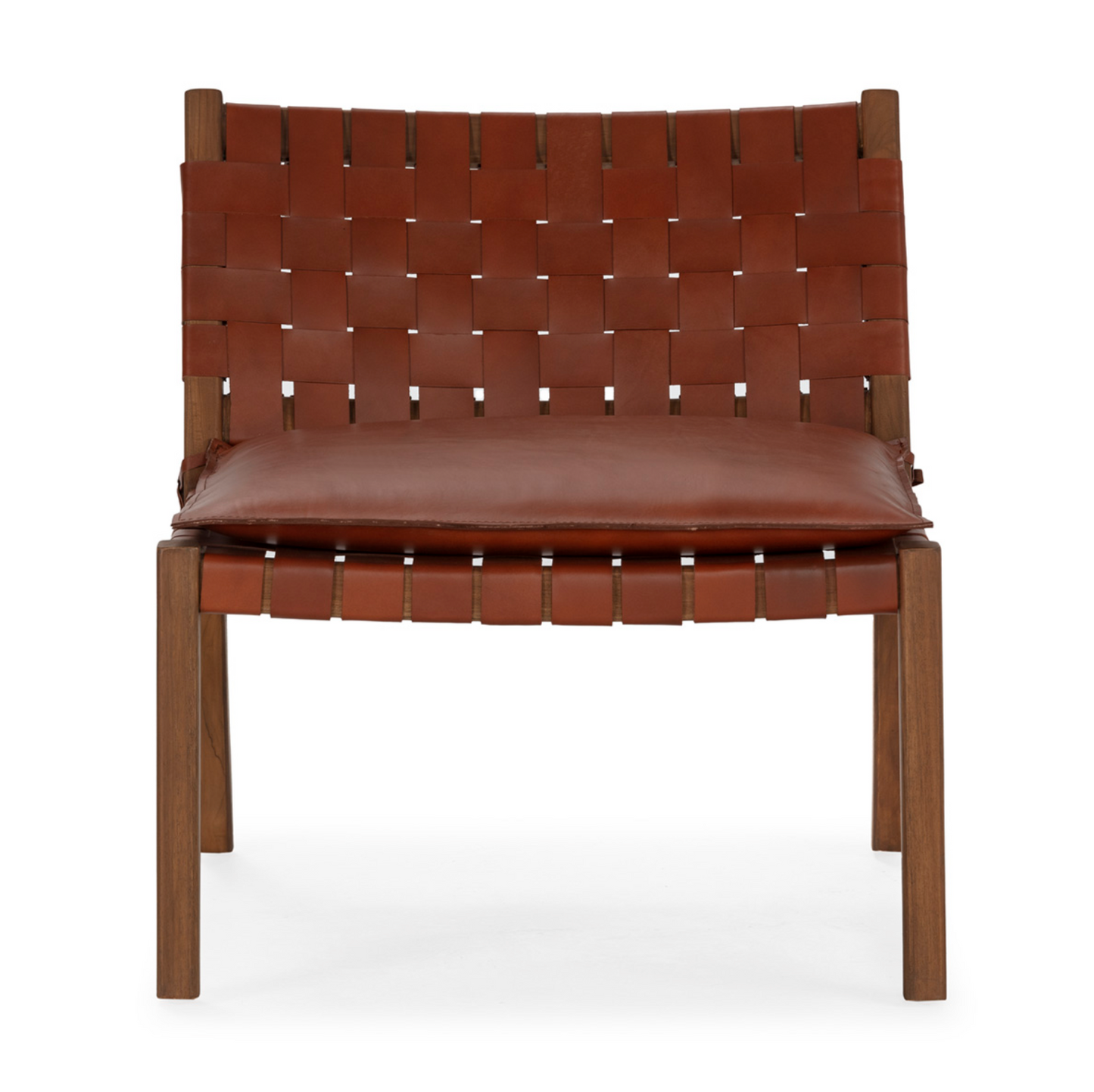 Sillón Mid-Century de Teca Natural y Cuero Trenzado | Thai Natura