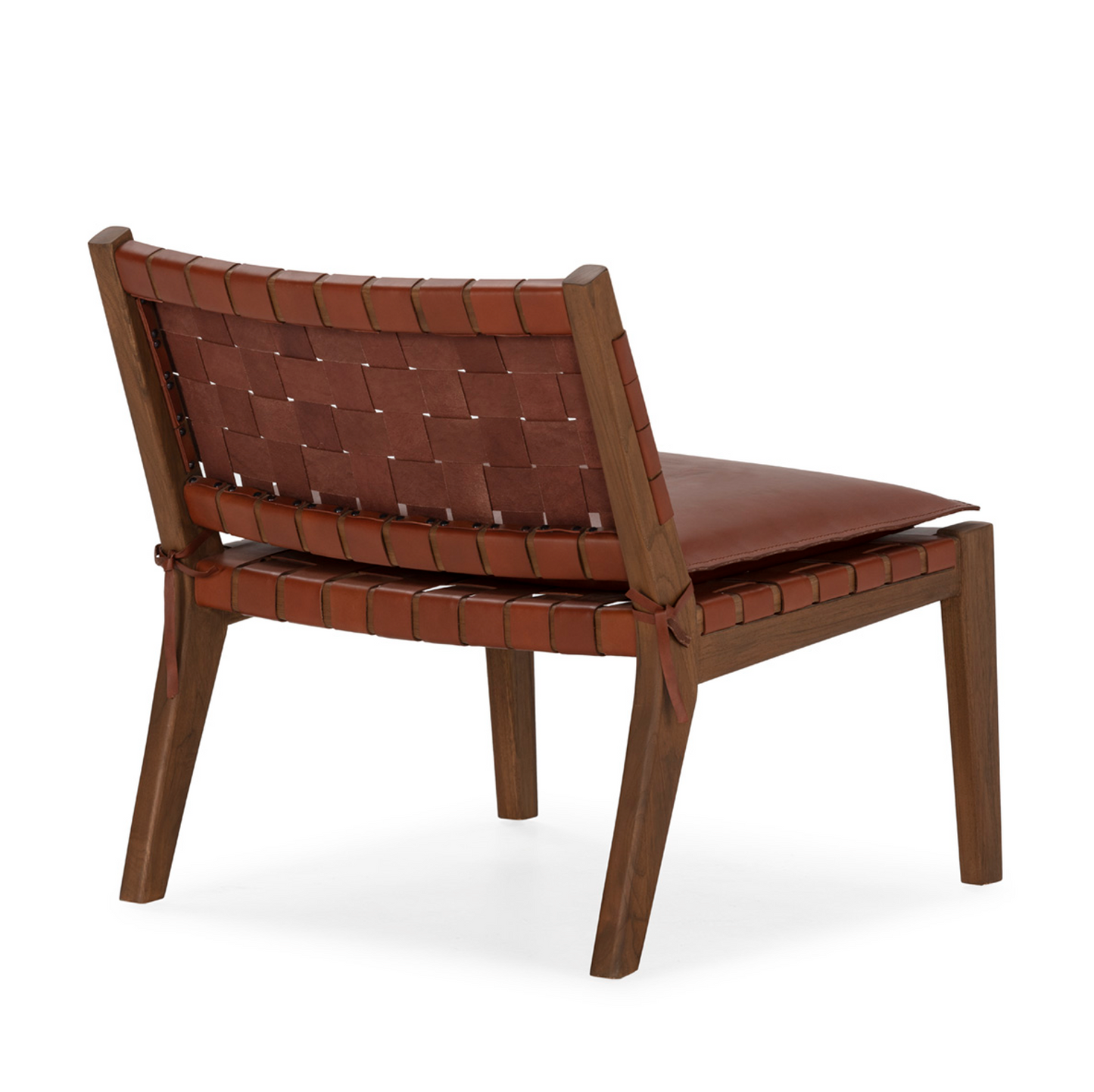 Sillón Mid-Century de Teca Natural y Cuero Trenzado | Thai Natura
