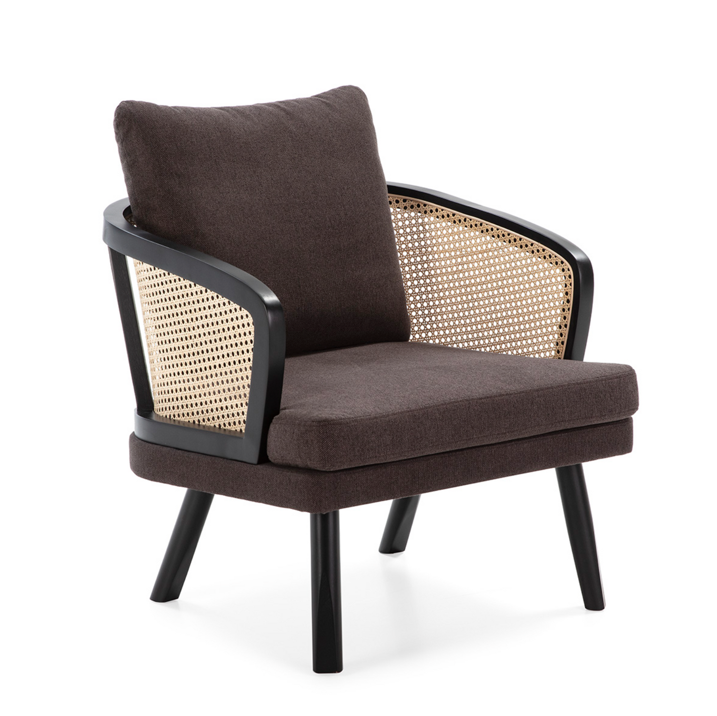 Sillón Vintage de Ratán Natural y Madera Negra con Brazos | Thai Natura