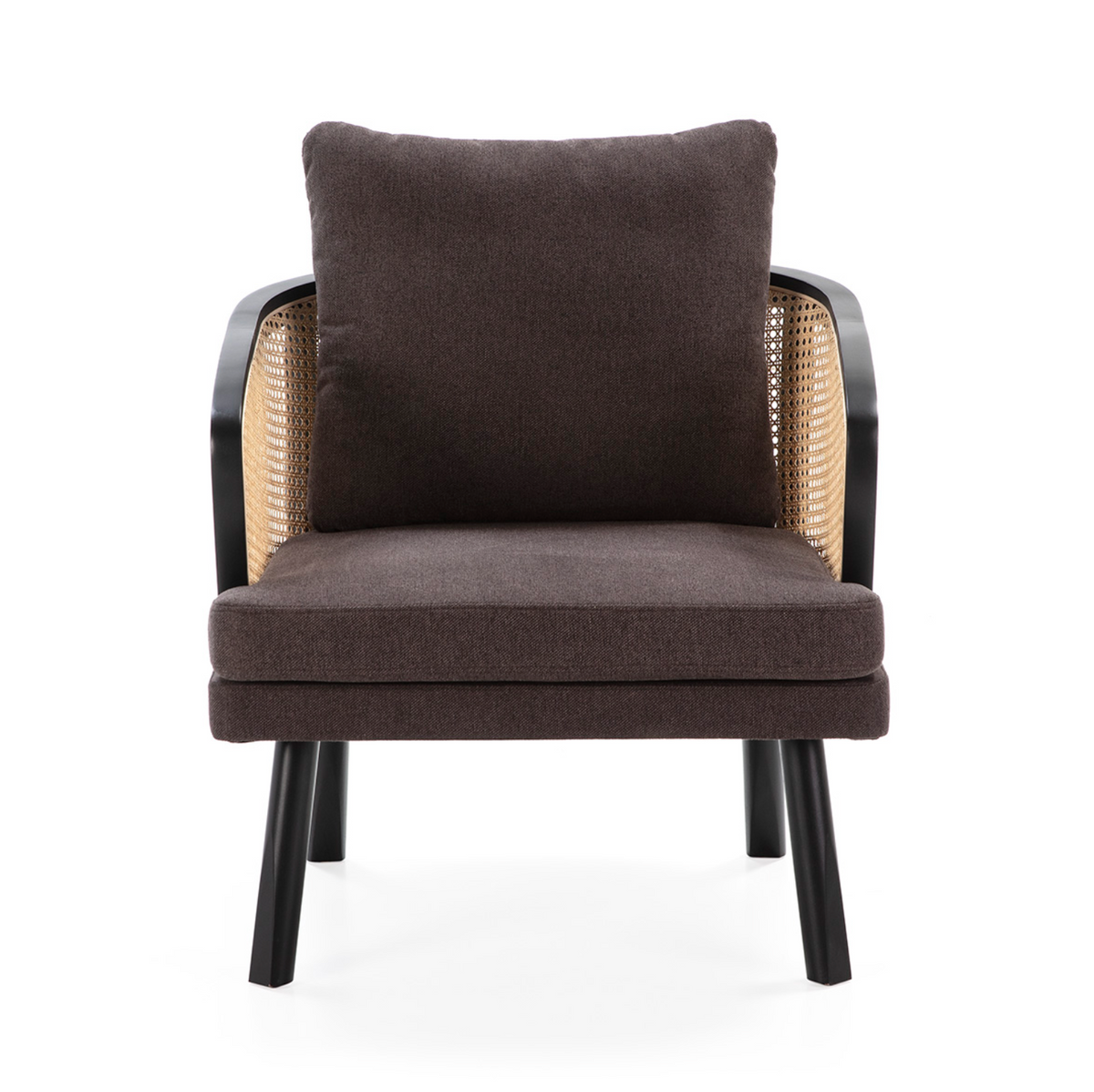 Sillón Vintage de Ratán Natural y Madera Negra con Brazos | Thai Natura