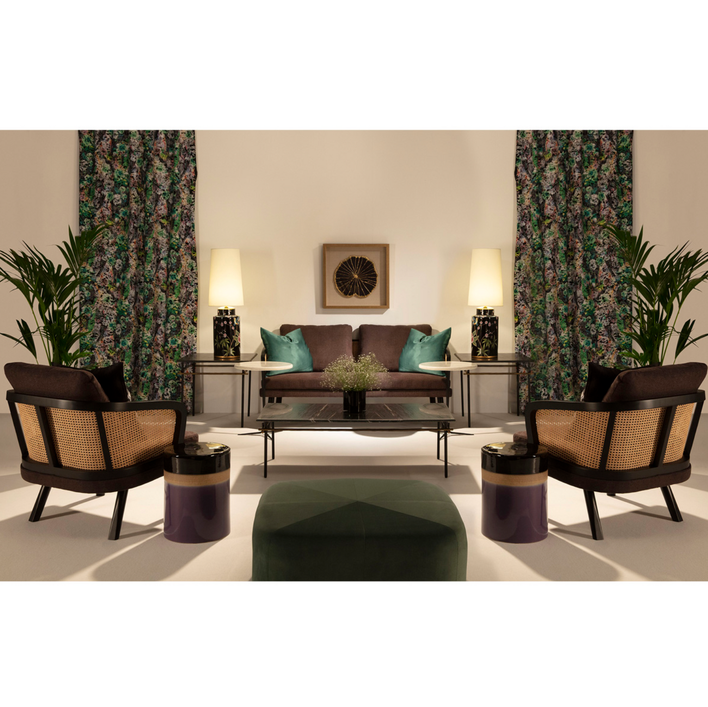 Sillón Vintage de Ratán Natural y Madera Negra con Brazos | Thai Natura