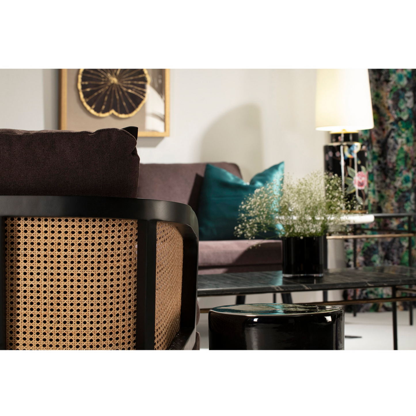 Sillón Vintage de Ratán Natural y Madera Negra con Brazos | Thai Natura